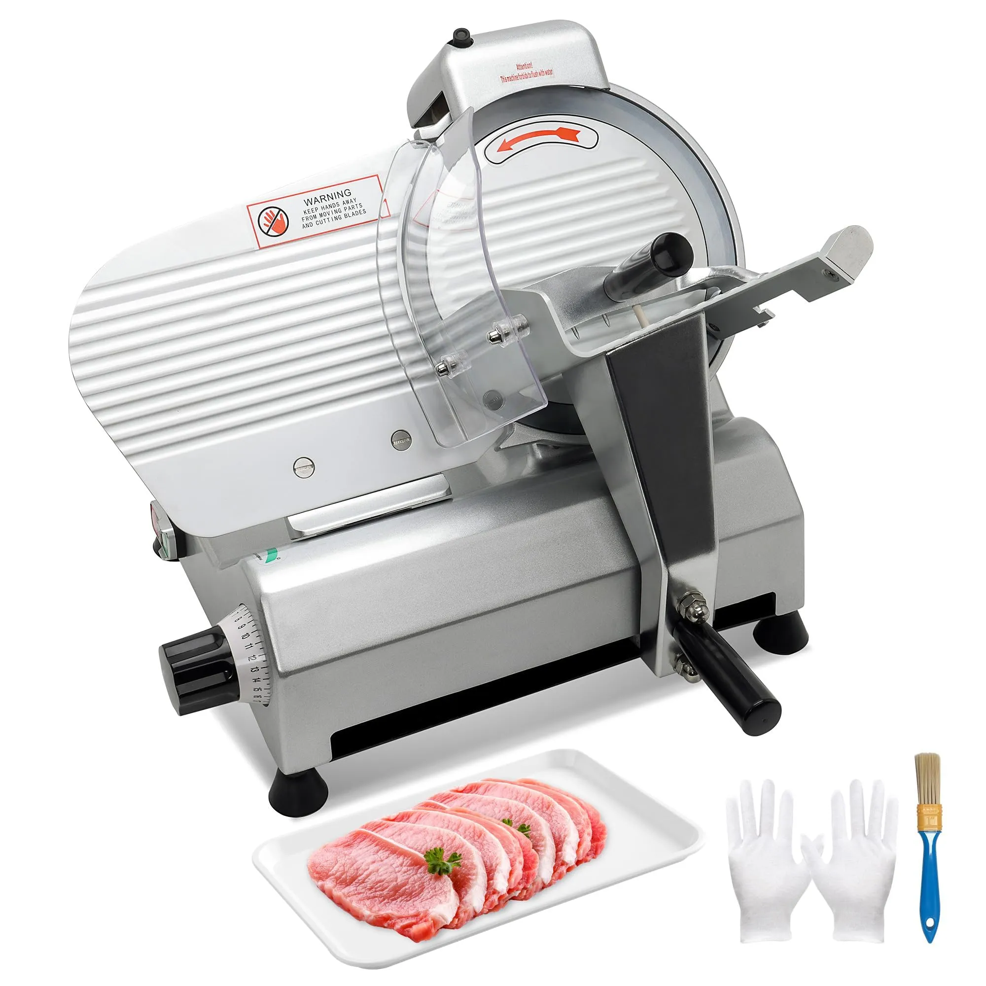 10' Stainless Steel Meat Slicer, 240W Electric Food Slicer with Adjustable Thickness, STEELUS