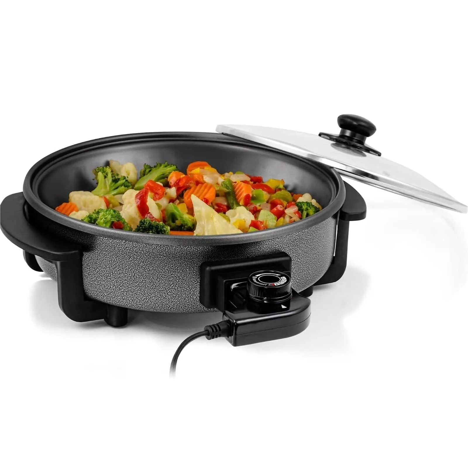 12-Inch Nonstick Electric Skillet with Glass Lid - Stylish Granite Finish & Temperature Control