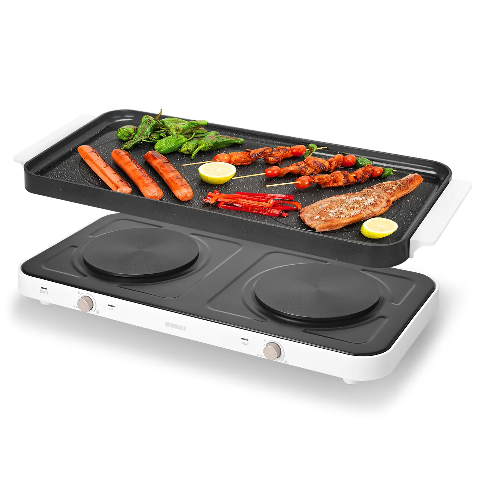 2-in-1 Electric Griddle & Countertop Burner, 1800W Non-stick with Adjustable Temperature Controls