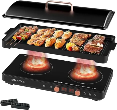 2-in-1 Electric Griddle & Induction Cooktop with Dual Temperature Control for Kitchen & BBQ