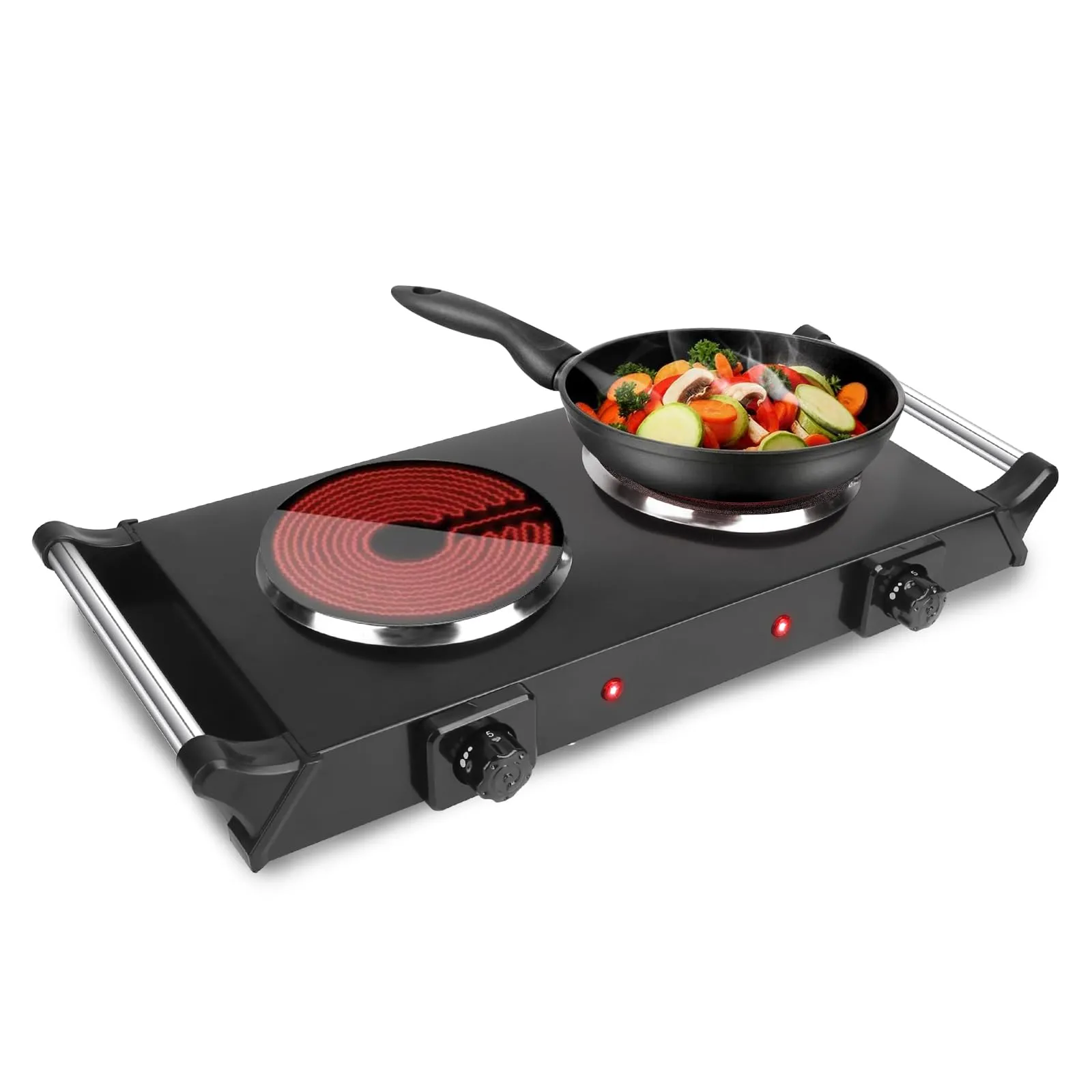 2000W Double Hot Plates, Portable Electric Burners with 5 Temperature Control, Black