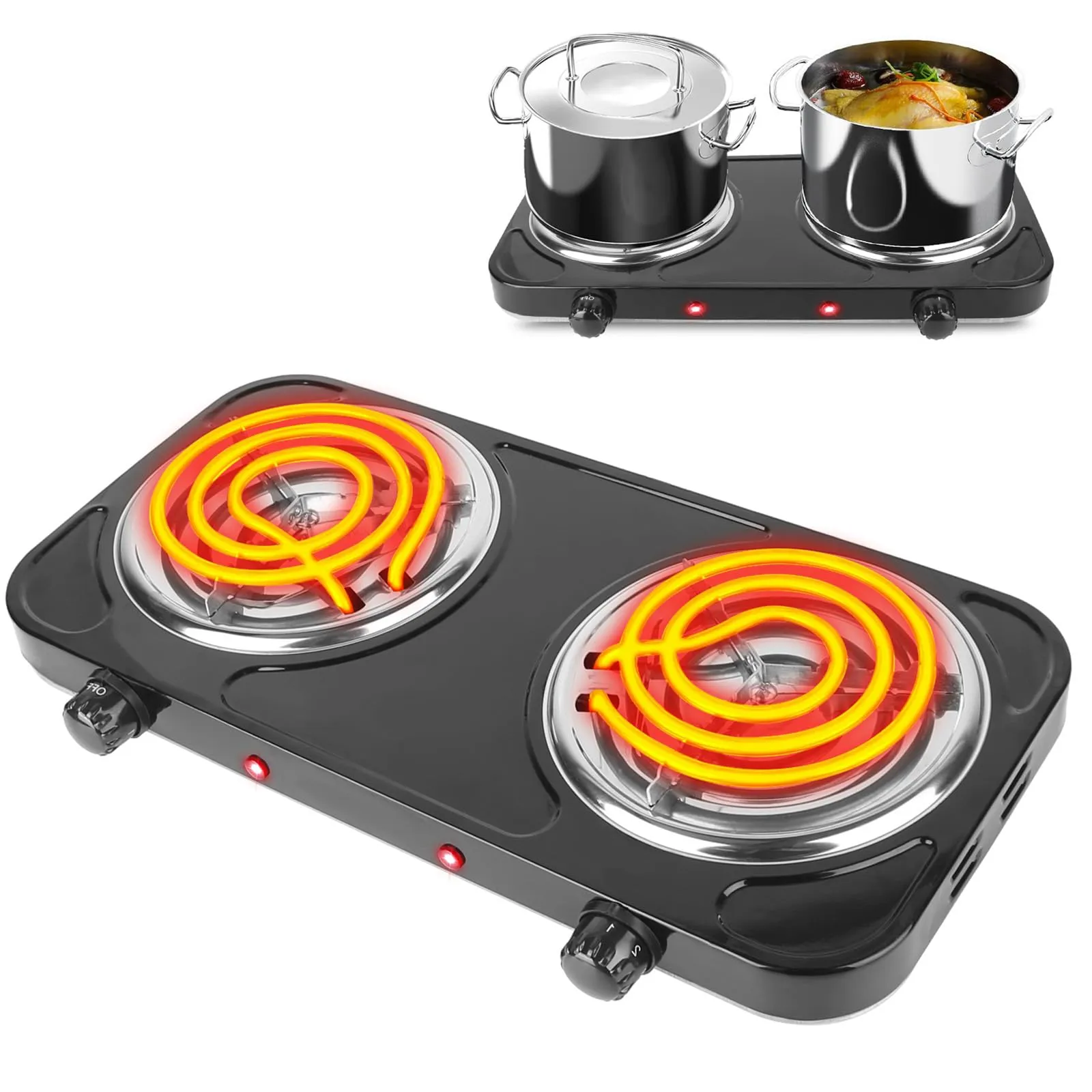 2000W Portable Electric Hot Plate with Dual Control & 5 Adjustable Temperatures, Black