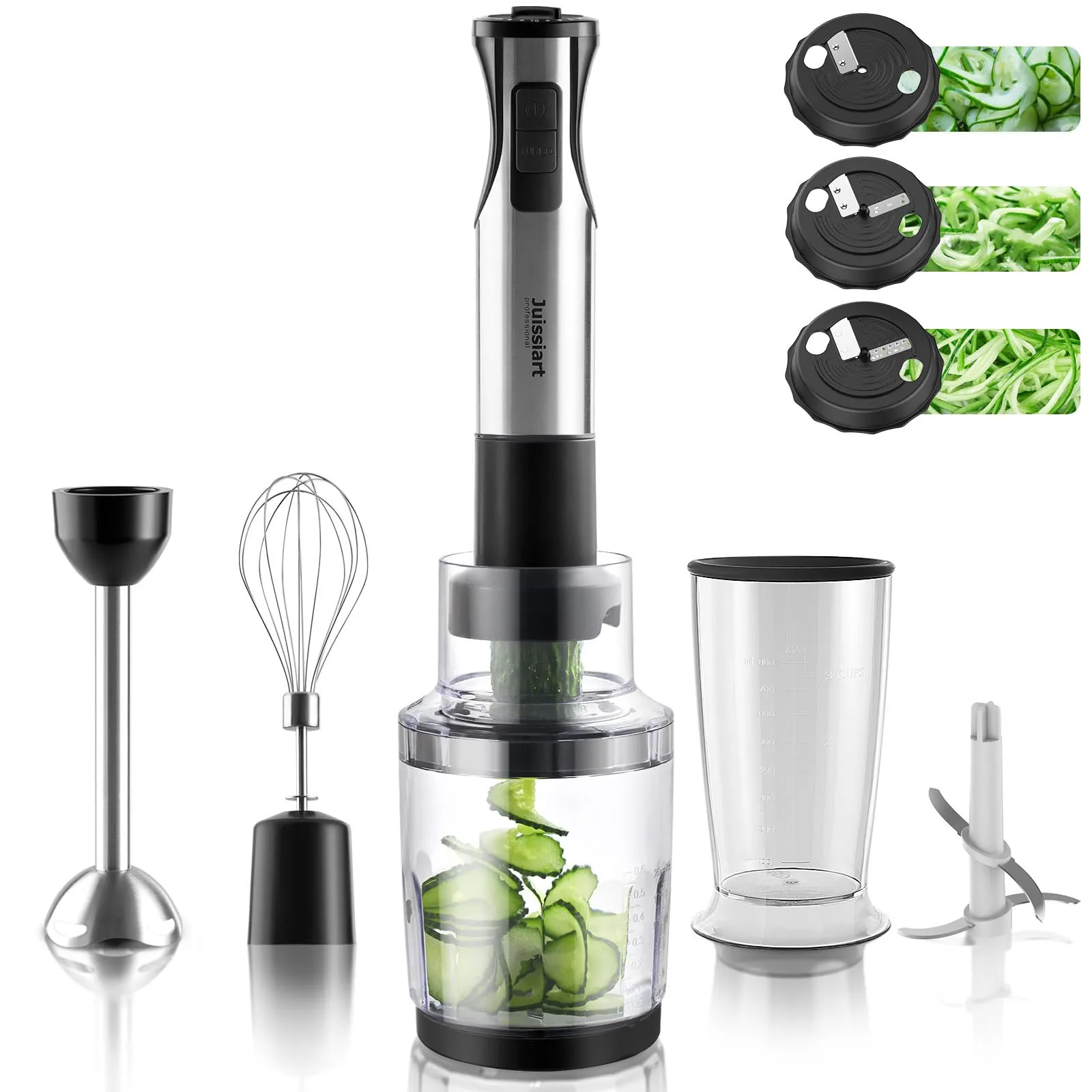 20 Speed Immersion Blender & Electric Spiralizer, 800W with Chopper, Beaker, Whisk & Spiral Blades