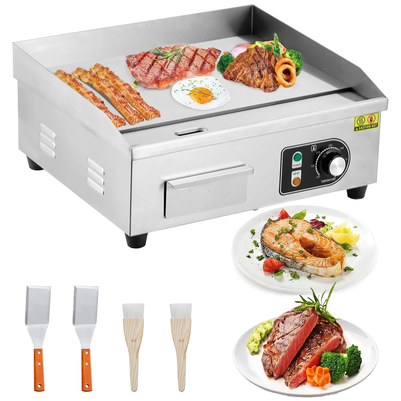 22-Inch Electric Grill Non-Stick 1600W Countertop Teppanyaki Grill with Adjustable Temperature Control