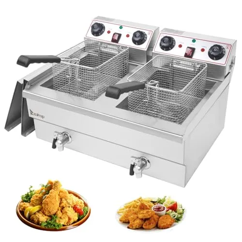 25QT Stainless Steel Commercial Deep Fryer, 3400W with Adjustable Temperature & Timer