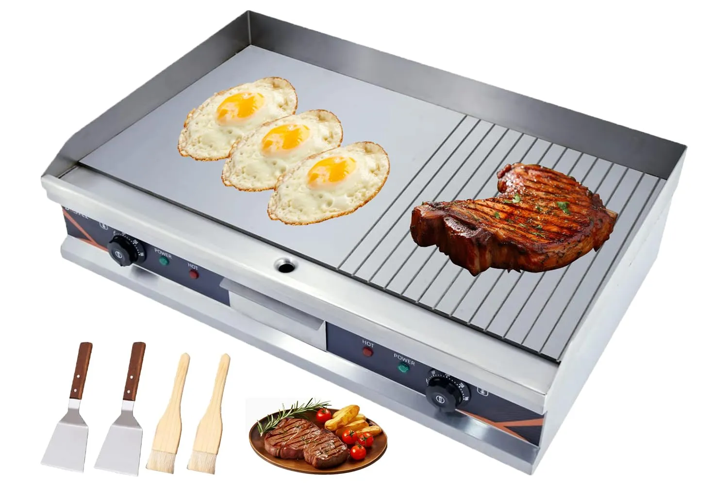 29' Stainless Steel Electric Griddle 3000W with Thermostatic Control & Non-Stick Cooking Plate