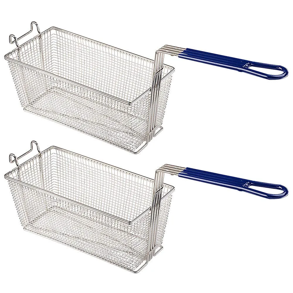 2PCS Deep Fryer Basket with Non-Slip Handle, Heavy Duty Nickel Plated Iron 13.25'x6.5'x6'