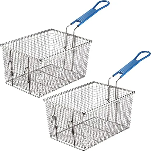 2PCS Stainless Steel Deep Fryer Basket 11.02'x7.87'x5.71' Non-Slip Handle Heavy Duty Strainer