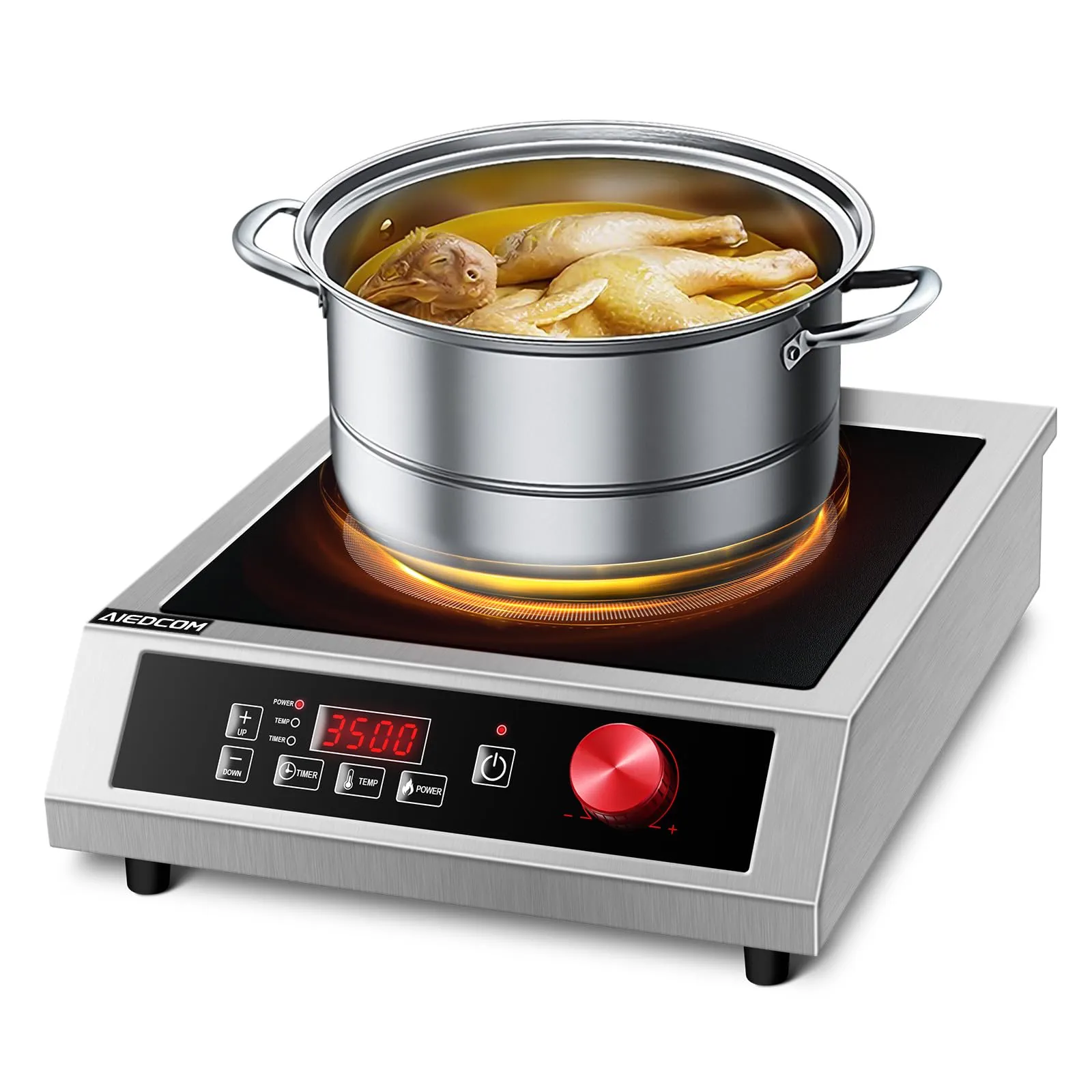 3500W Commercial Induction Cooktop 220V, Powerful Electric Burner with Touch/Knob Control