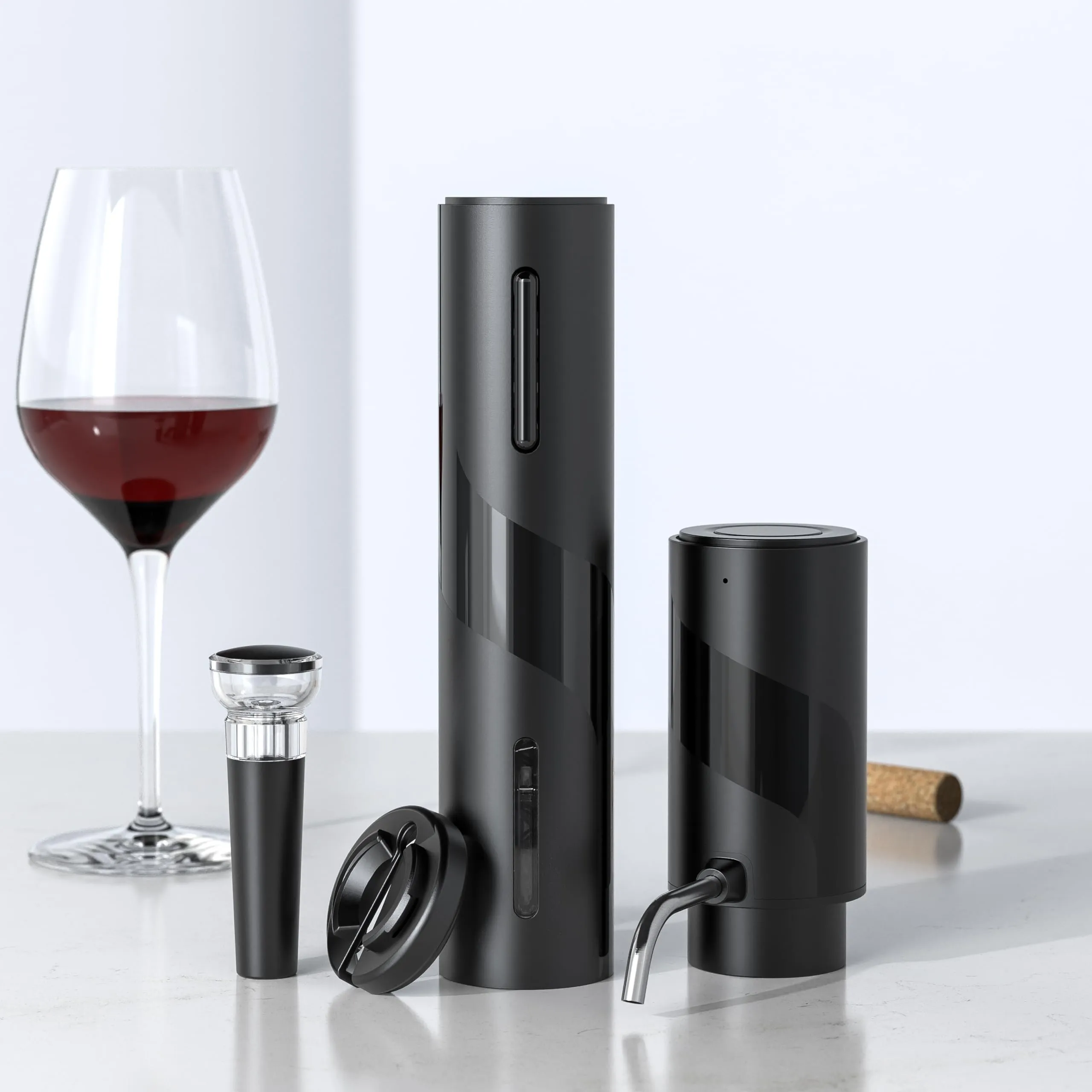 4-in-1 Electric Wine Opener Set – USB Rechargeable with Decanter, Pourer, Stopper & Cutter