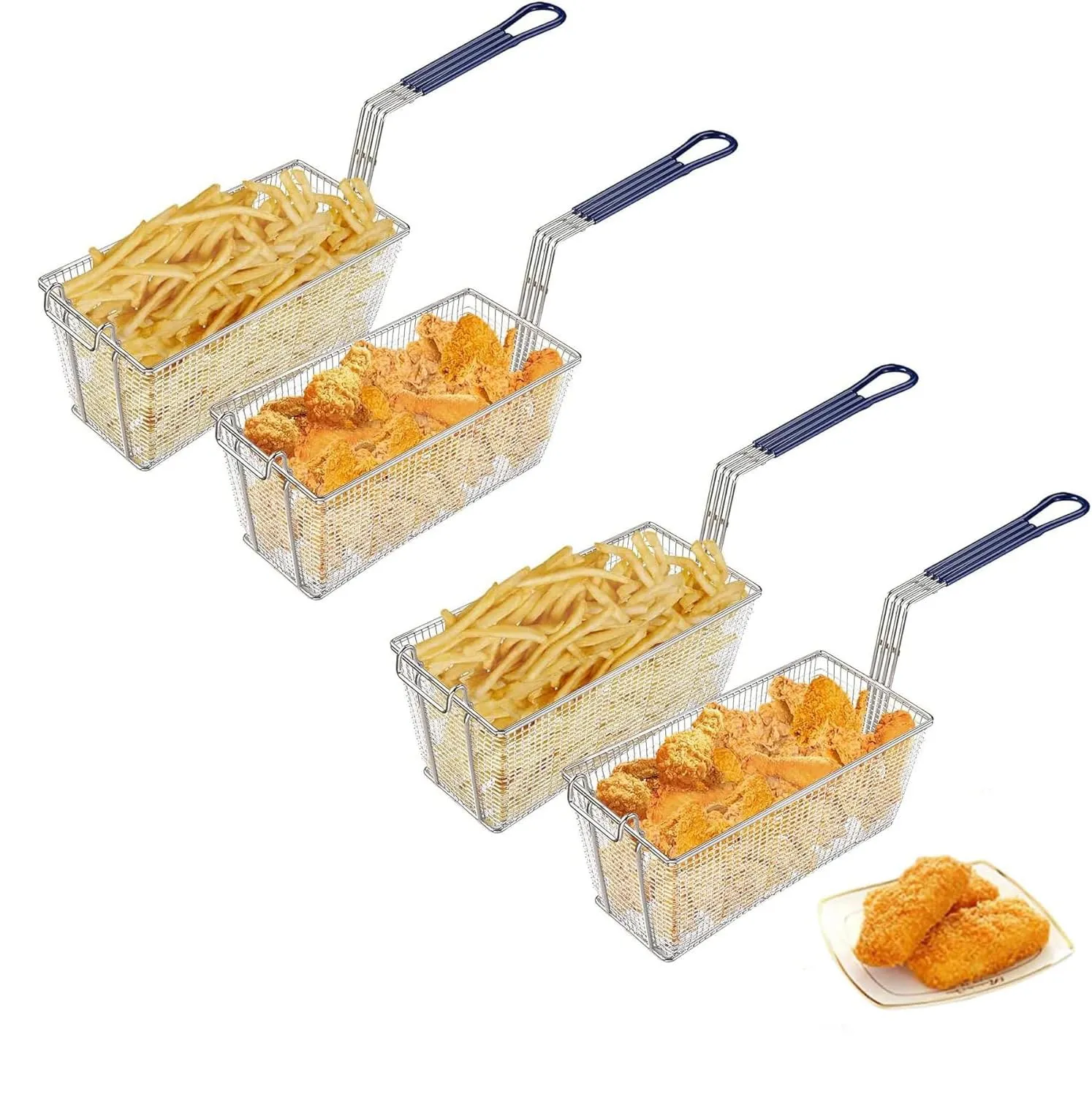 4PCS Deep Fryer Basket Heavy Duty Nickel Plated Iron 13.25'x6.5'x6' with Non-Slip Handle