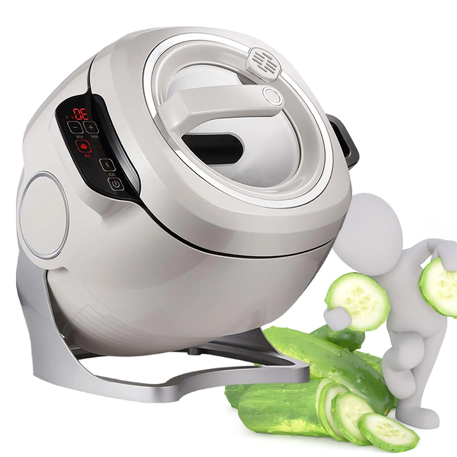 6L Portable Automatic Stir Fry Cooker with 360° Rotation, Multi-Function Cooking Machine