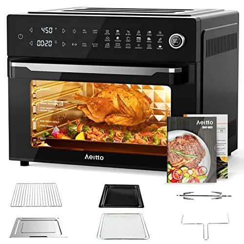 Aeitto 32-Quart PRO Air Fryer Oven Combo, 19-in-1 with Rotisserie, Dehydrator, Black