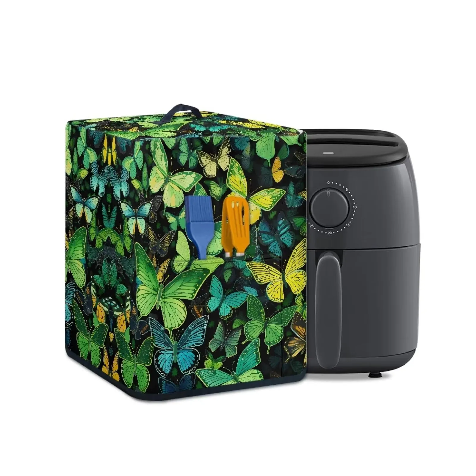 Air Fryer Dust Cover with Handle & Pocket, Green Butterfly, Universal Fit 13.39'x13.39'x16.54'