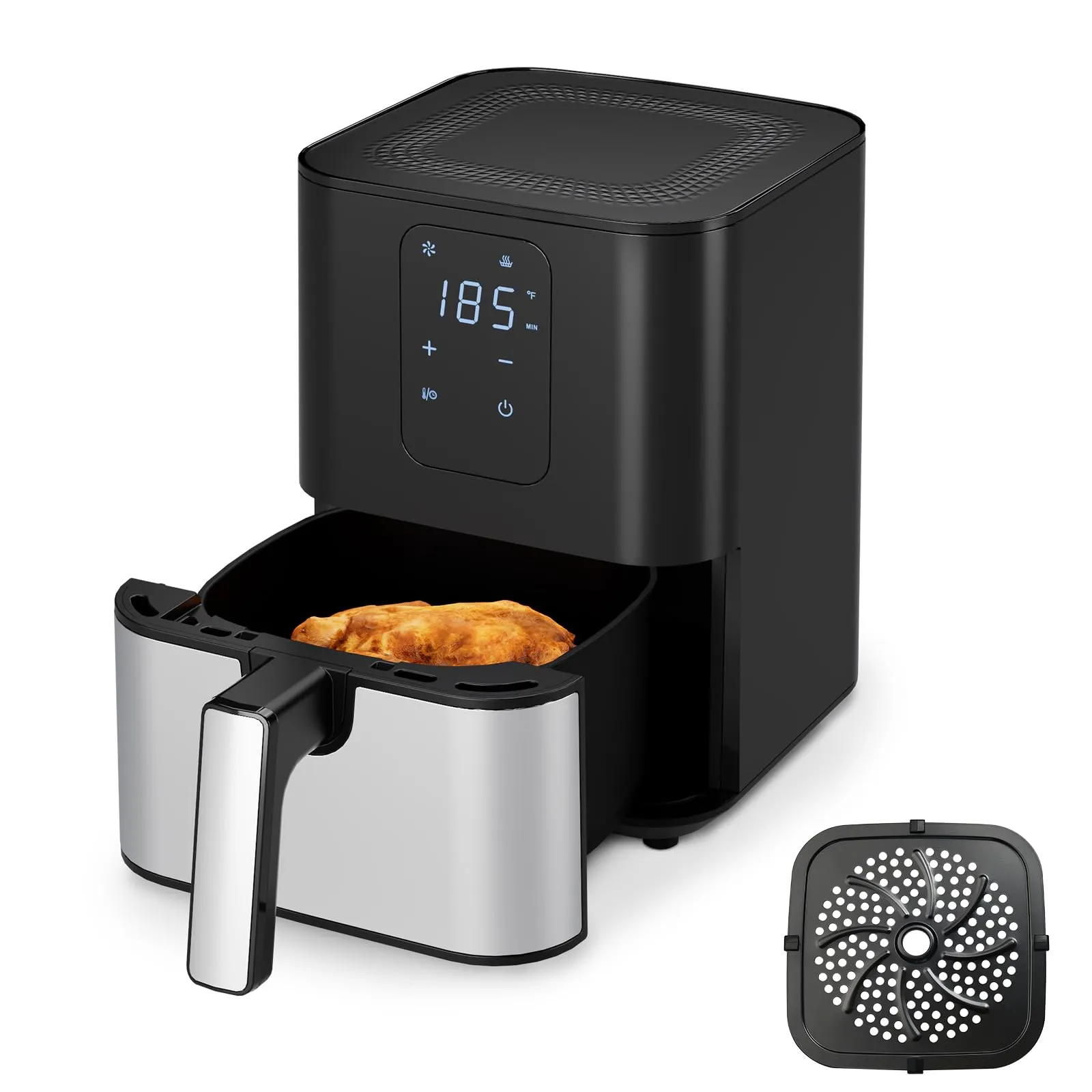 Air Fryer Oven 4.5QT with Digital Display, Compact Non-stick Basket, Black & Stainless Steel