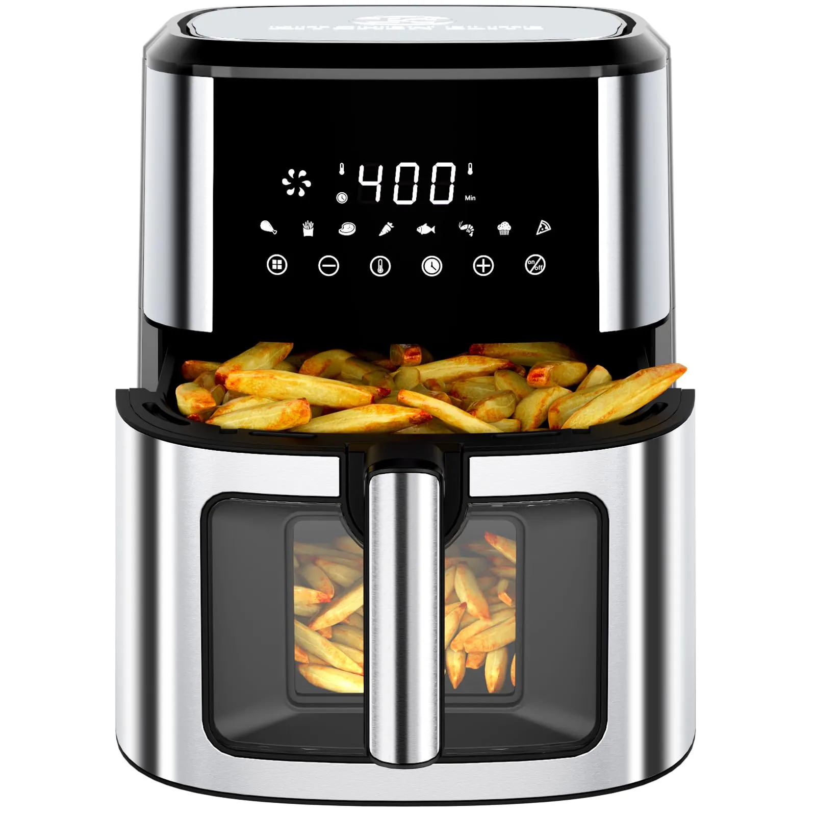 Air Fryer Stainless Steel XL 8.5QT with View Window, 8-in-1 Digital Control, Nonstick