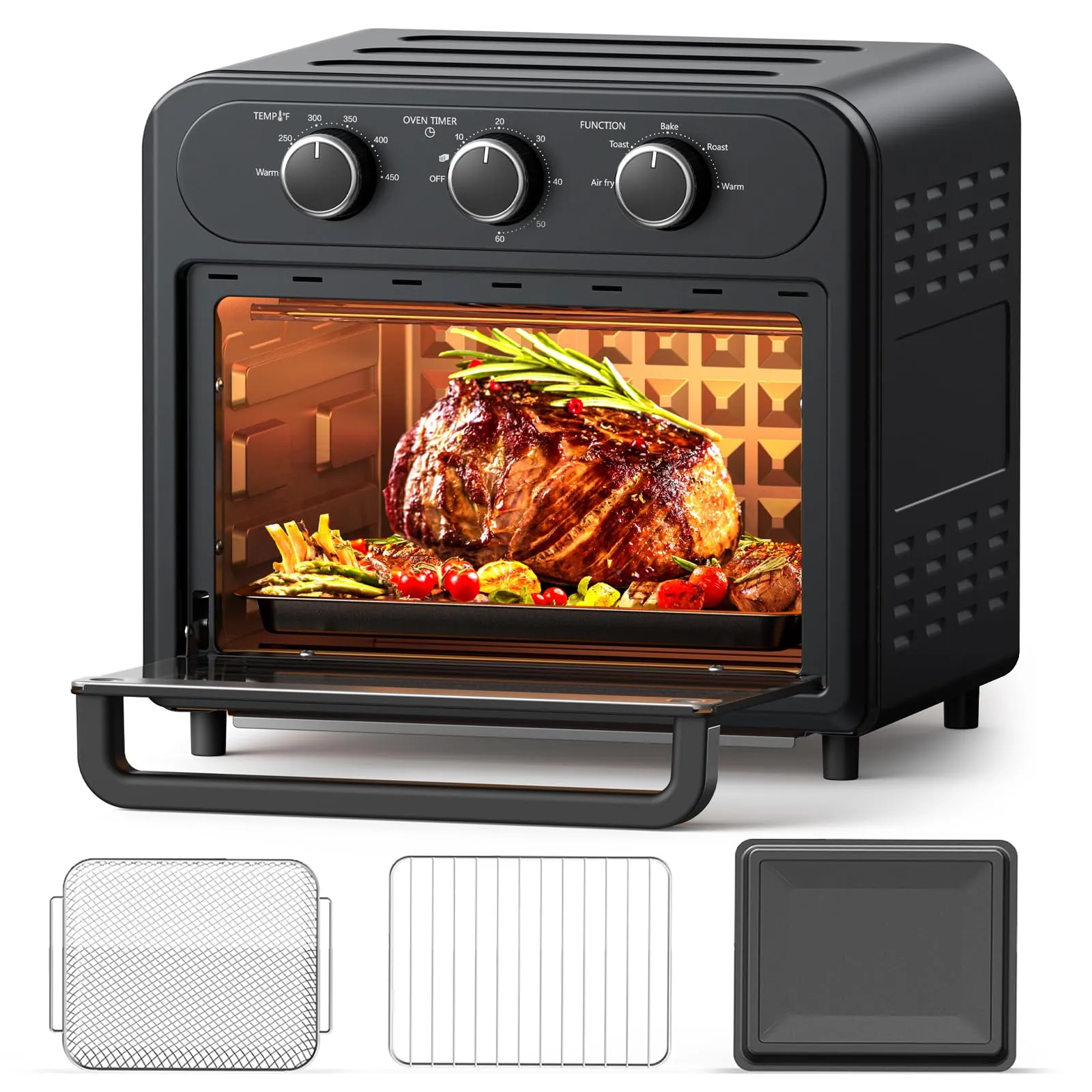 Air Fryer Toaster Oven 15QT, 8-in-1 Smart Kitchen Appliance, Black, 50°-500°F Temperature Control