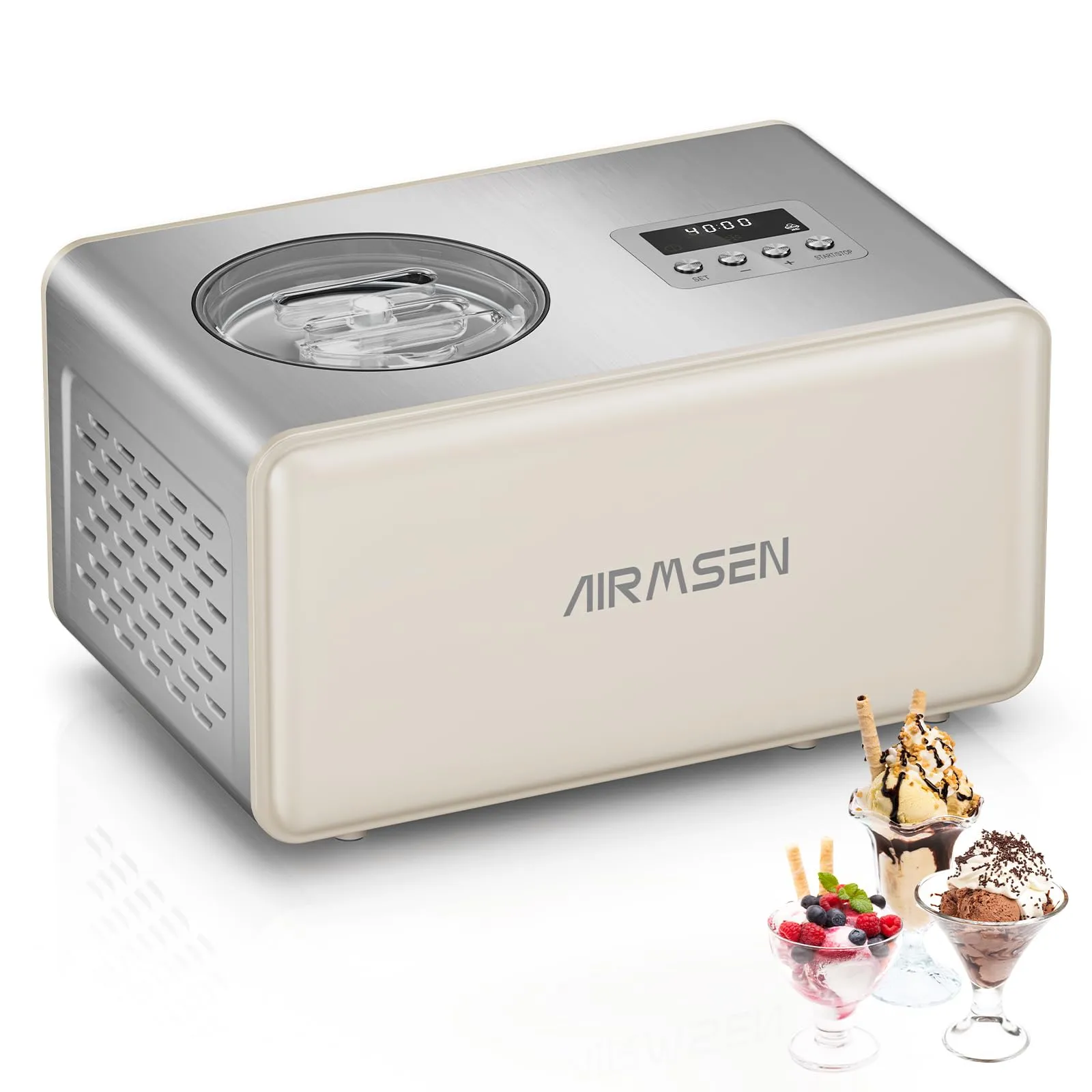 AIRMSEN 2.1-Quart Ice Cream Maker with Built-in Compressor, Fully Automatic, LED Display