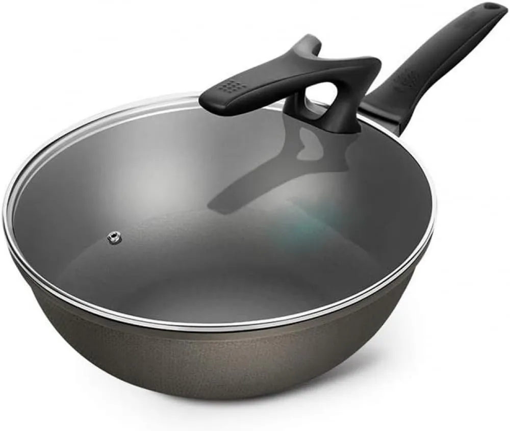 Aluminum Alloy Nonstick Wok with Glass Lid, Lightweight 30cm & 32cm, Ergonomic Handle, Scratch-Resistant