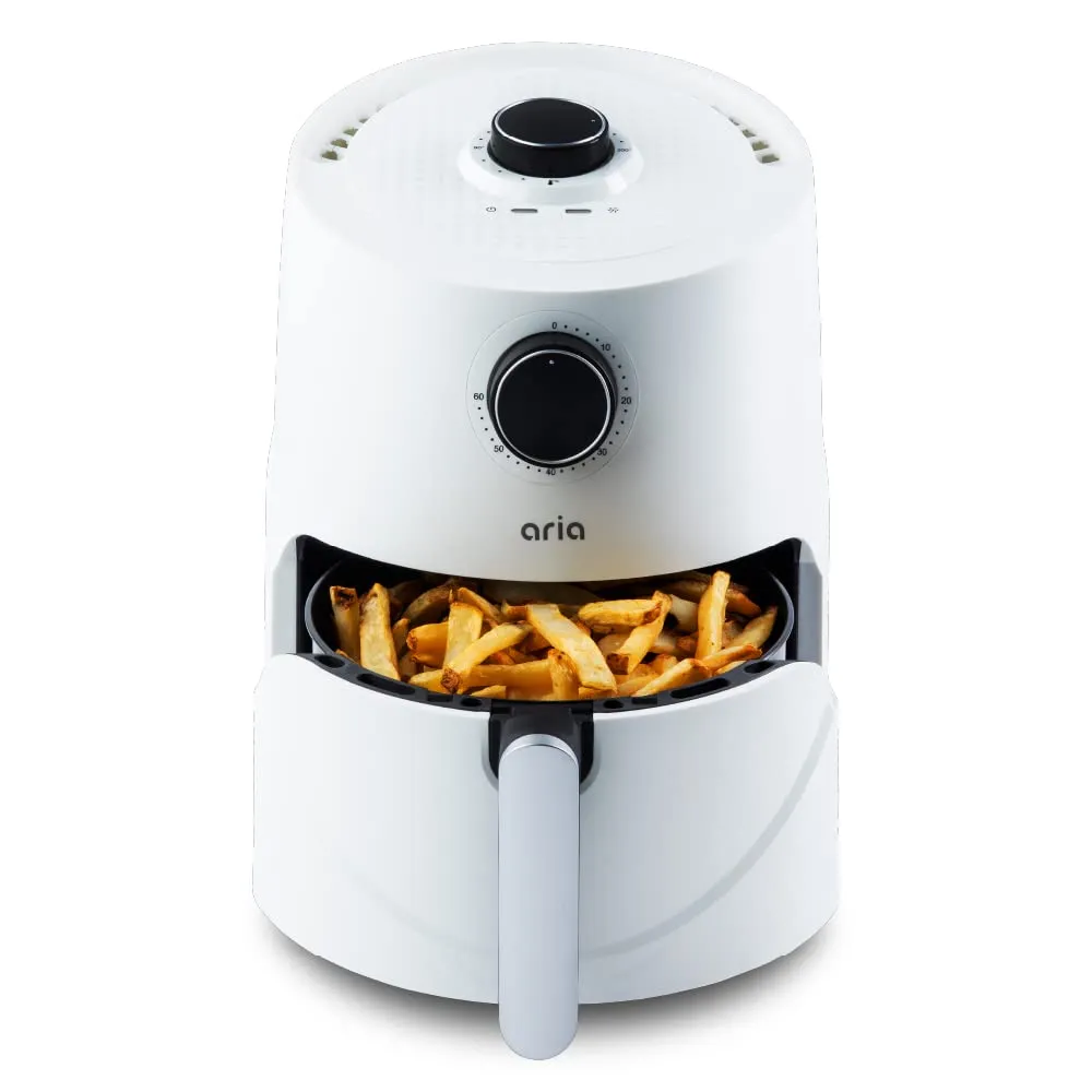 Aria Ceramic Air Fryer 3Qt, Non-Toxic Design, Instant Pre-Heat, Includes Cookbook, White