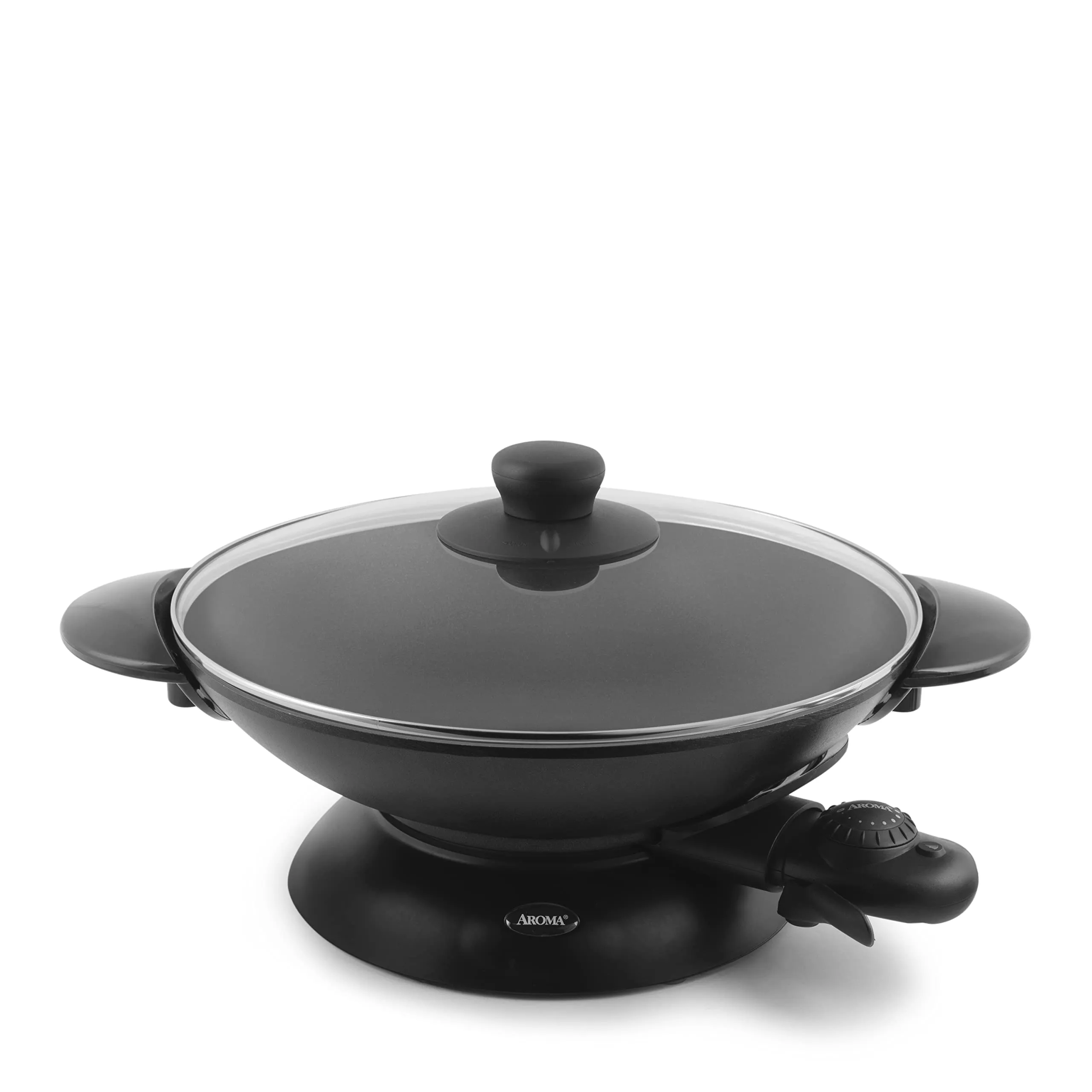 Aroma Housewares AEW-306 Electric Wok 5-Quart with Glass Lid, Nonstick, Cooking Racks, Black