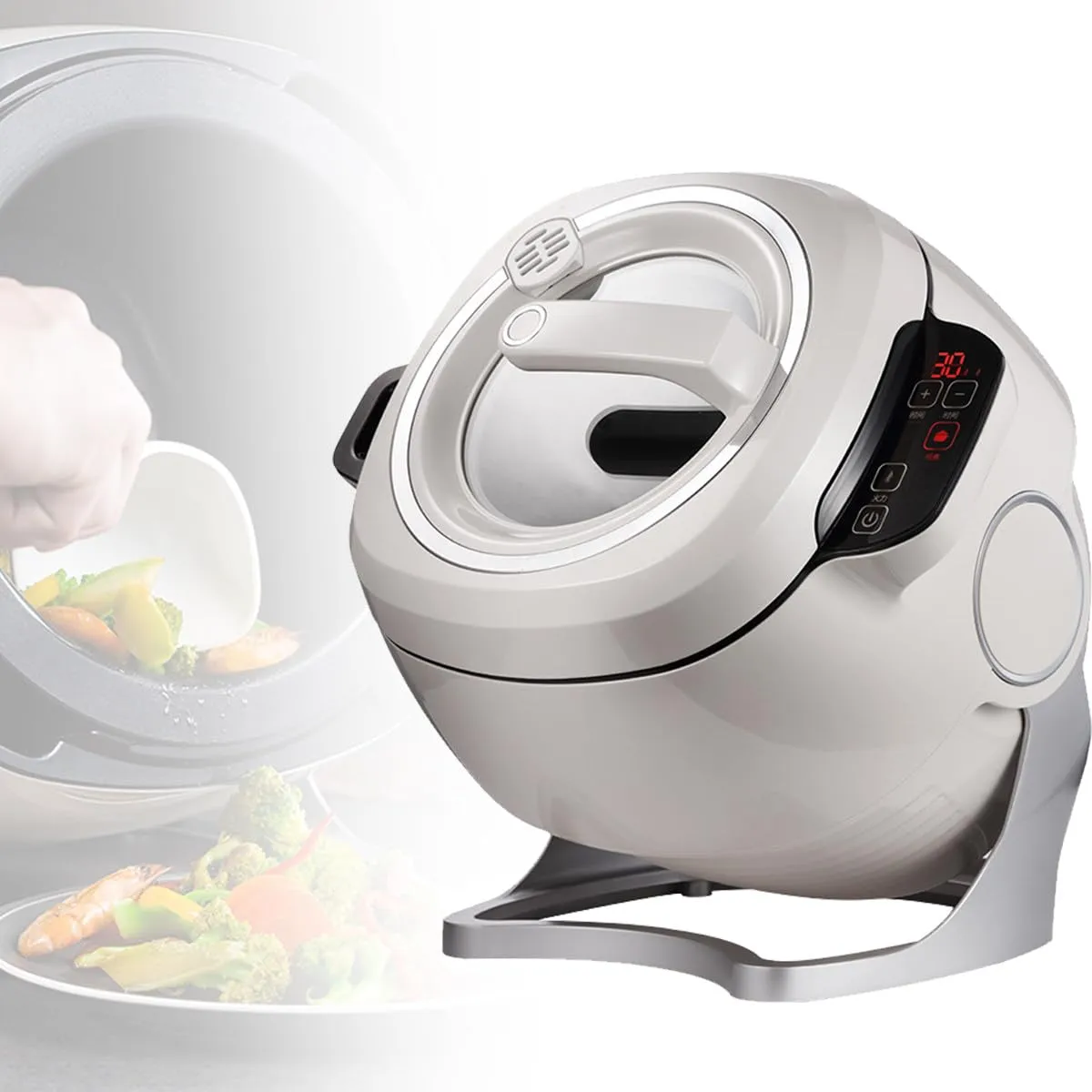 Automatic Cooking Machine 2000W 6L Smart Wok, One-Click Start, 360° Rotation, Non-Stick Design