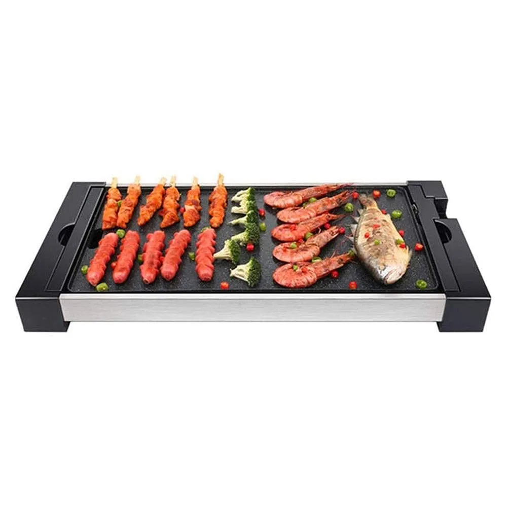 Barbecue Grill 1800W Electric Teppanyaki Smokeless Non-Stick Cooking Surface with Thermostat