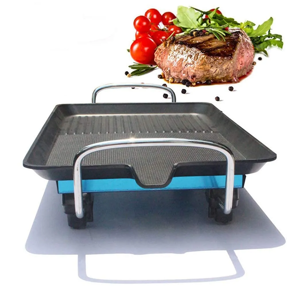 Barbecue Smokeless Teppan Table Electric, Japanese Style, Non-stick Plate with Grease Tray