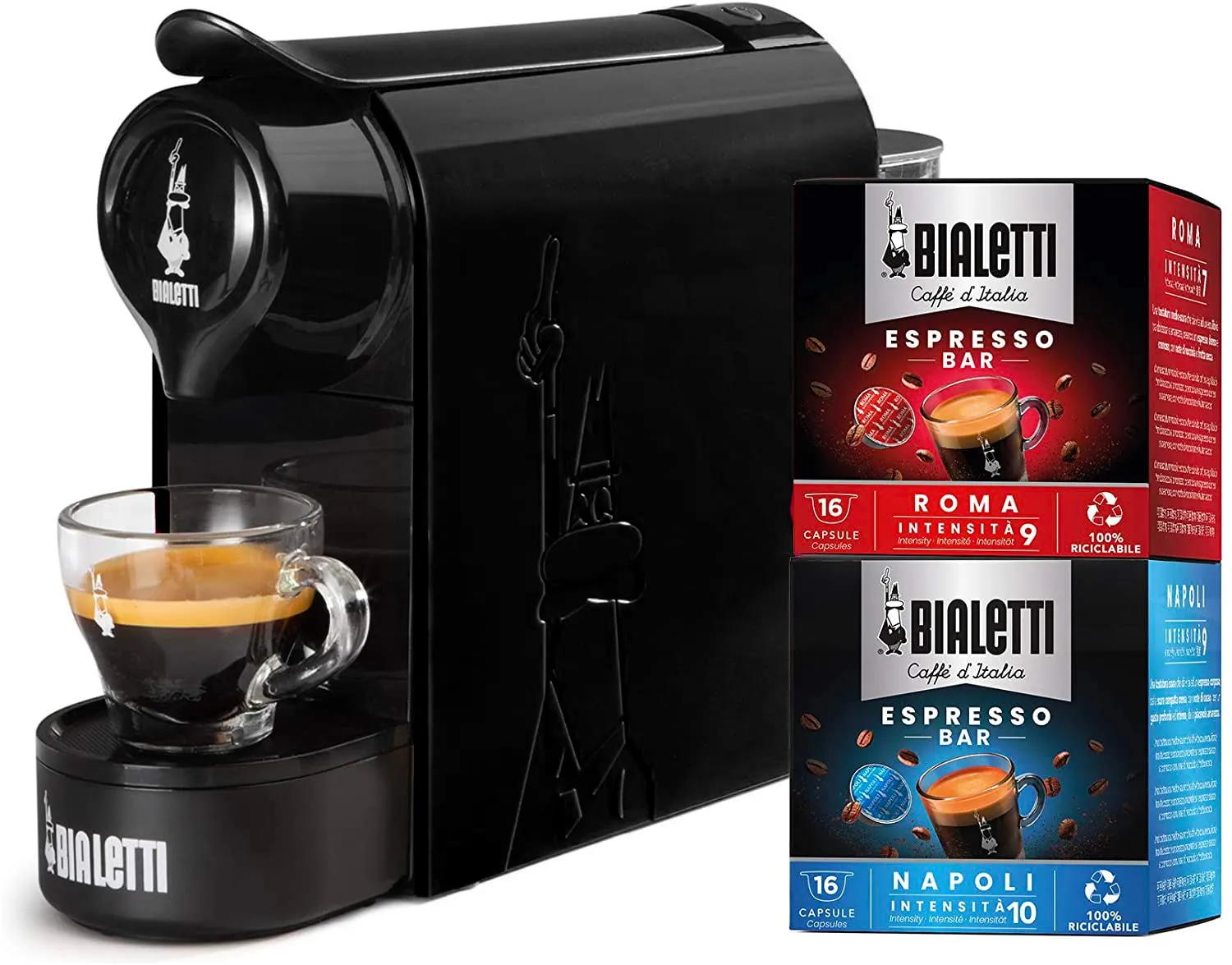 Bialetti Gioia Espresso Coffee Machine, Black, 500ml Tank, 32 Aluminium Capsules Included