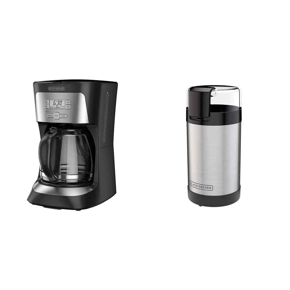 BLACK+DECKER 12-Cup Programmable Coffee Maker & Grinder, Black, Stainless Steel, 2/3 Cup Capacity