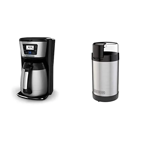 BLACK+DECKER 12-Cup Thermal Coffeemaker & Coffee Grinder, Black/Silver, 2/3 Cup Bean Capacity