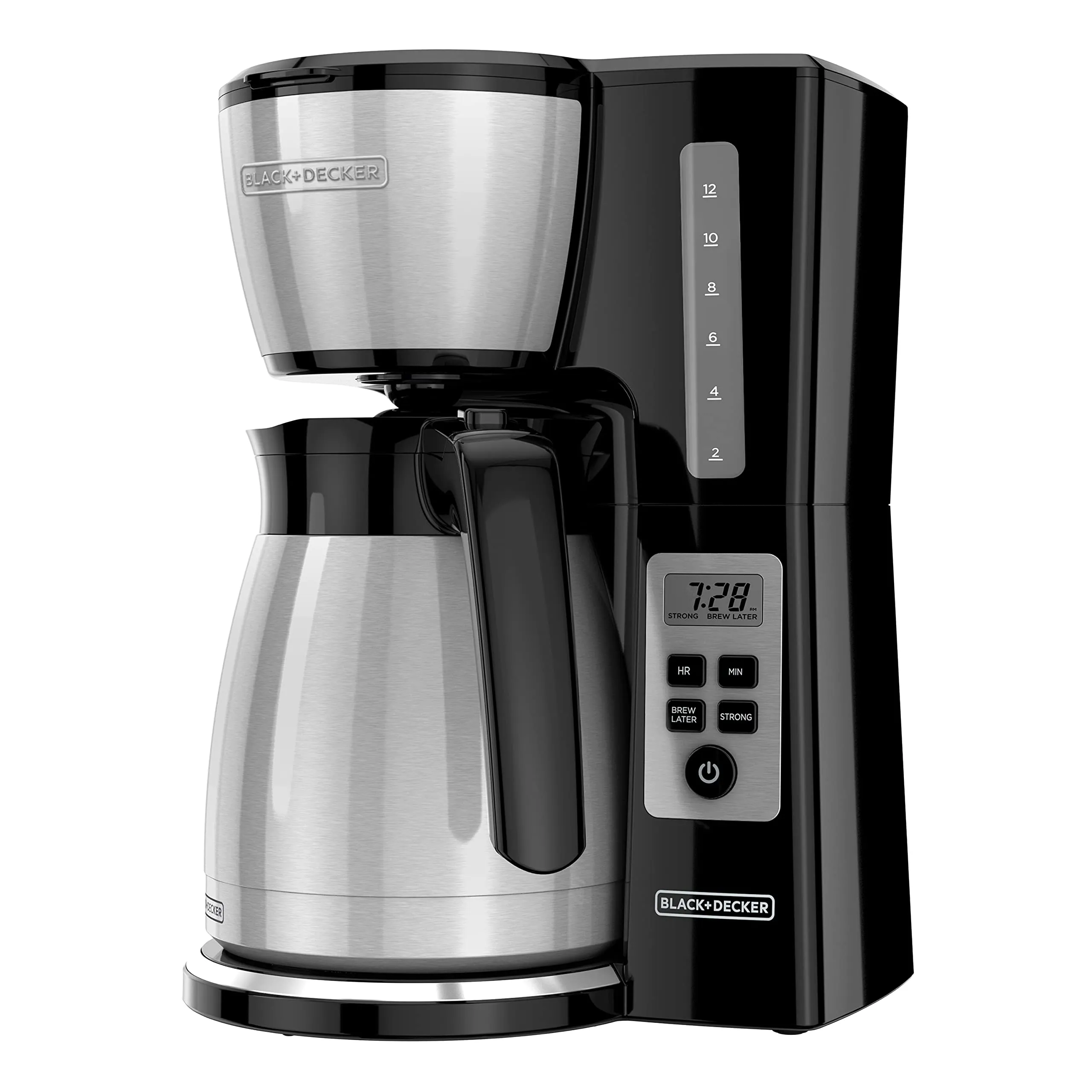 BLACK+DECKER 12 Cup Thermal Programmable Coffee Maker, VORTEX Technology, Black/Steel