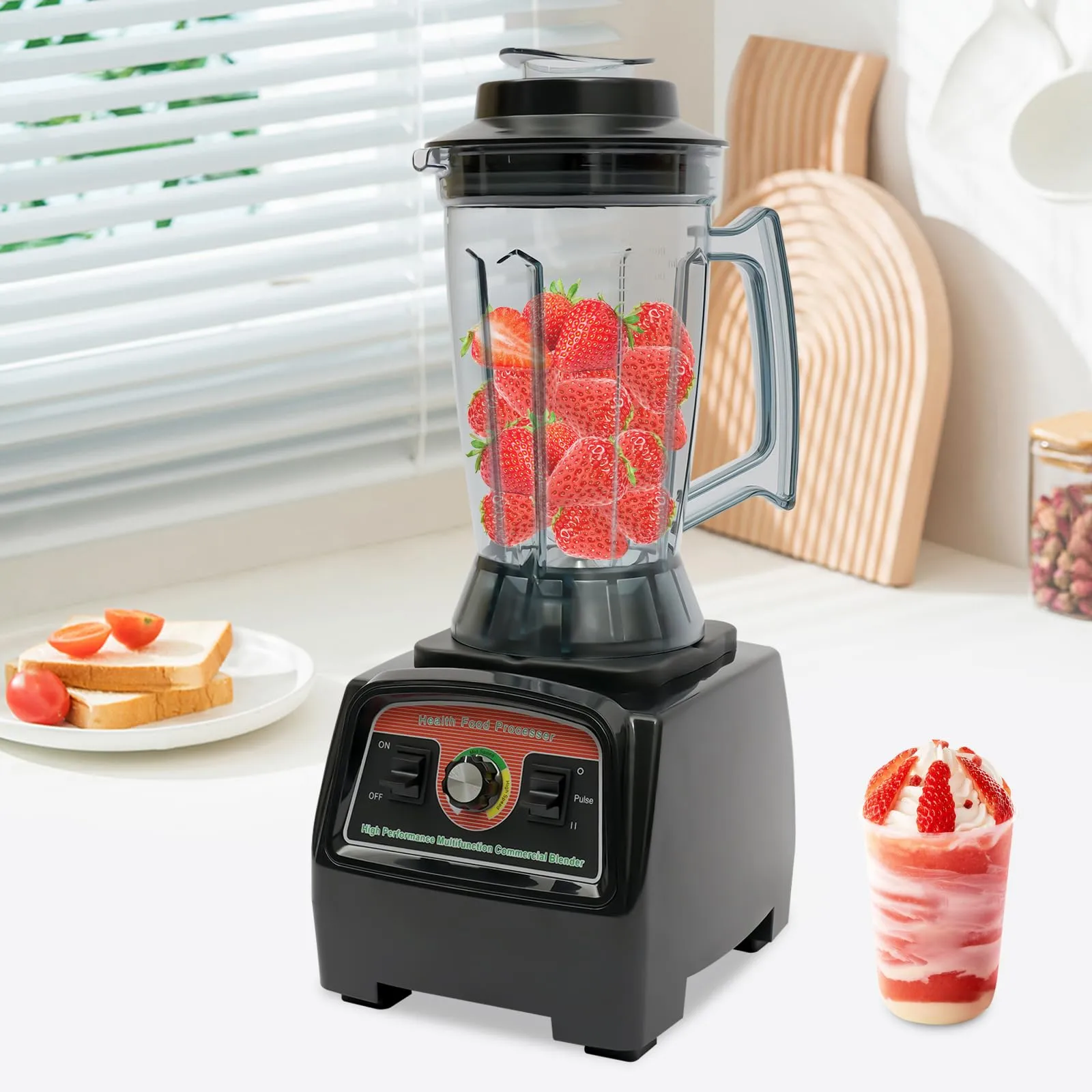 Blender 2800W Commercial Blender, 4L Capacity, 57000RPM High Speed Smoothie Maker in Black