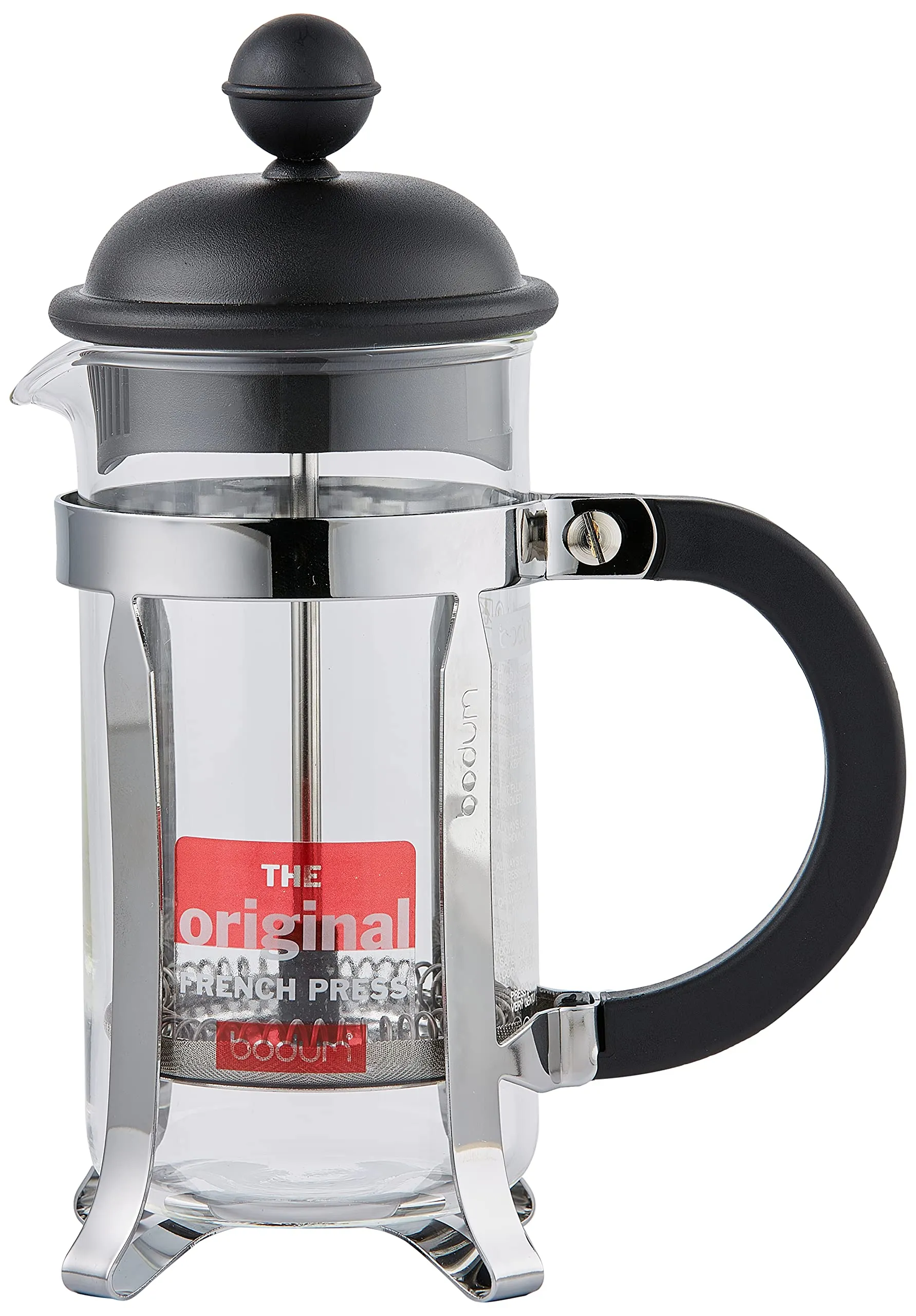 Bodum Caffettiera French Press Coffee Maker, 3-Cup, 12-Ounce, Black Lid, Stainless Steel Frame