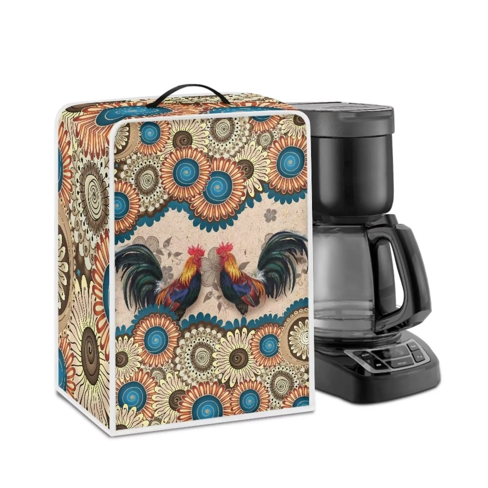 Boho Chicken Pattern Coffee Maker Cover - Large 13.6x14x10.2inch, Dust & Fingerprint Protection