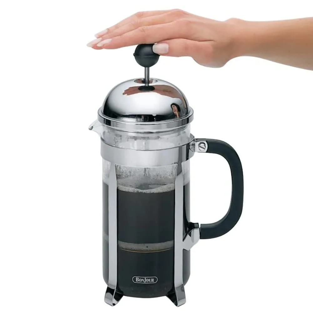 BonJour Coffee Stainless Steel French Press, 12.7-Ounce, Black Handle, 3 Cup Capacity