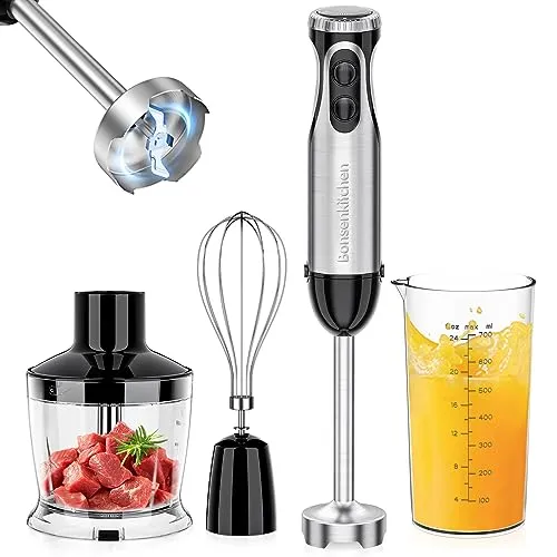 Bonsenkitchen Immersion Blender - 20 Speeds, Turbo, 4-in-1 Stainless Steel Handheld Mixer