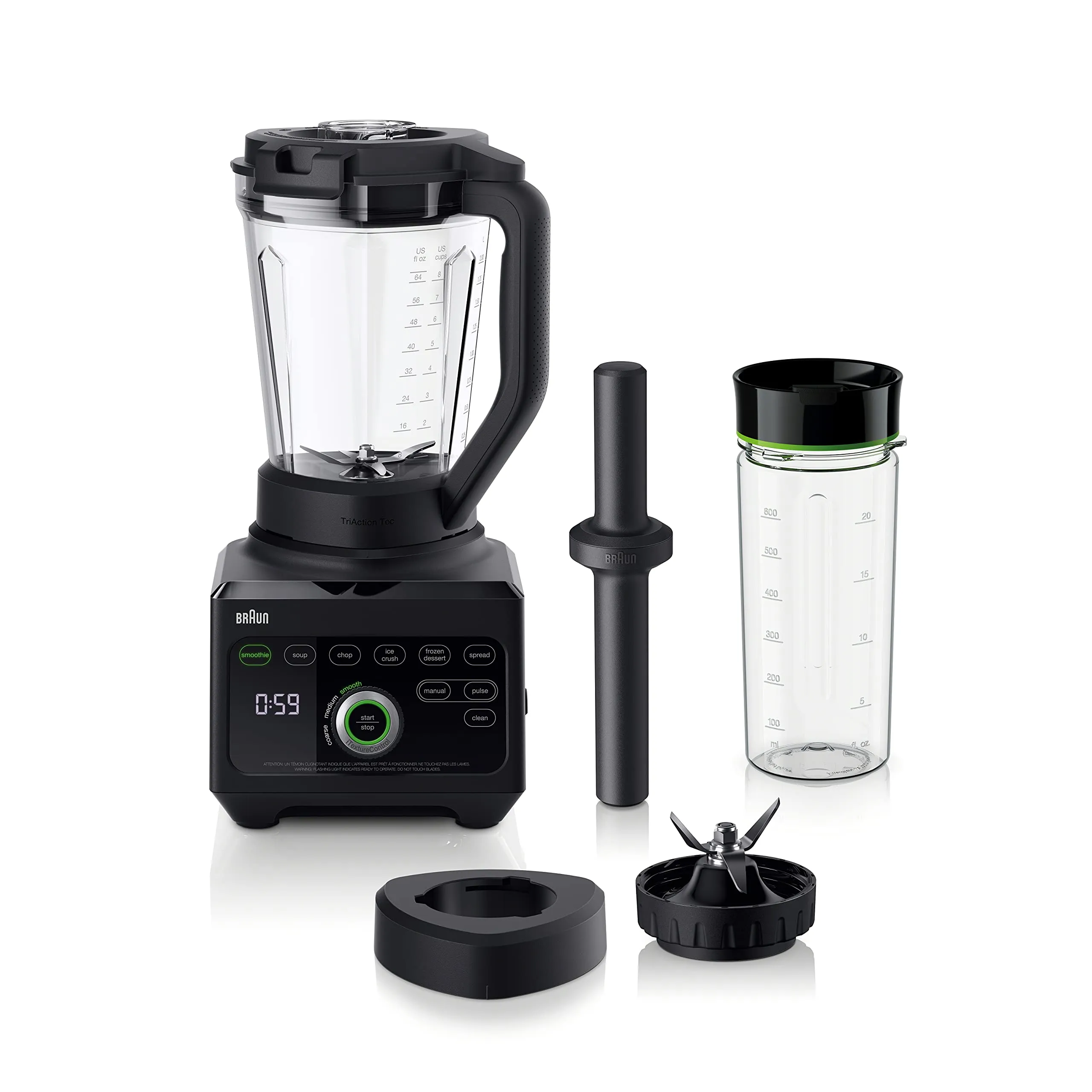 Braun JB9041BK TriForce Power Blender with Smoothie2Go Bottle, 1600W, Black, 18 Settings