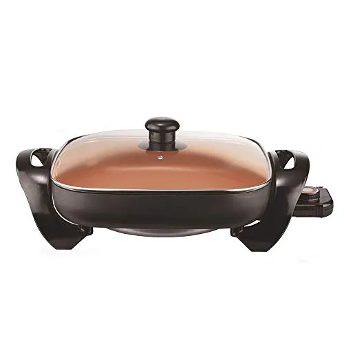 Brentwood 12-Inch Electric Skillet with Glass Lid, Non-Stick Copper Coating, 1300W Power