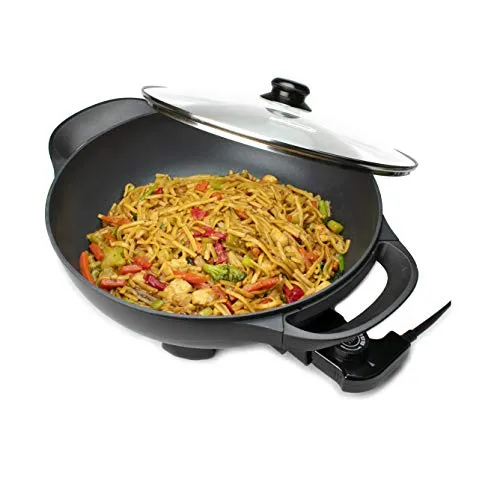 Brentwood 13-Inch Non-Stick Electric Wok Skillet with Vented Glass Lid, 1,400W, Black