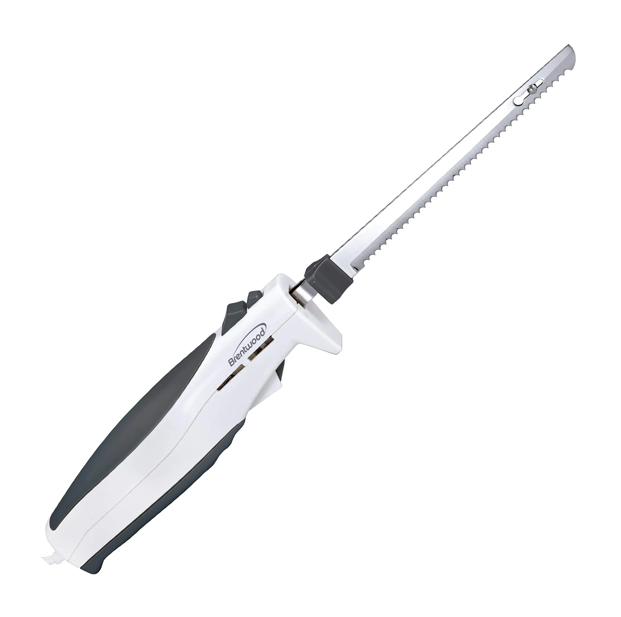 Brentwood 7-Inch Electric Carving Knife, White, 110W, Ergonomic Handle, Stainless Steel Blades