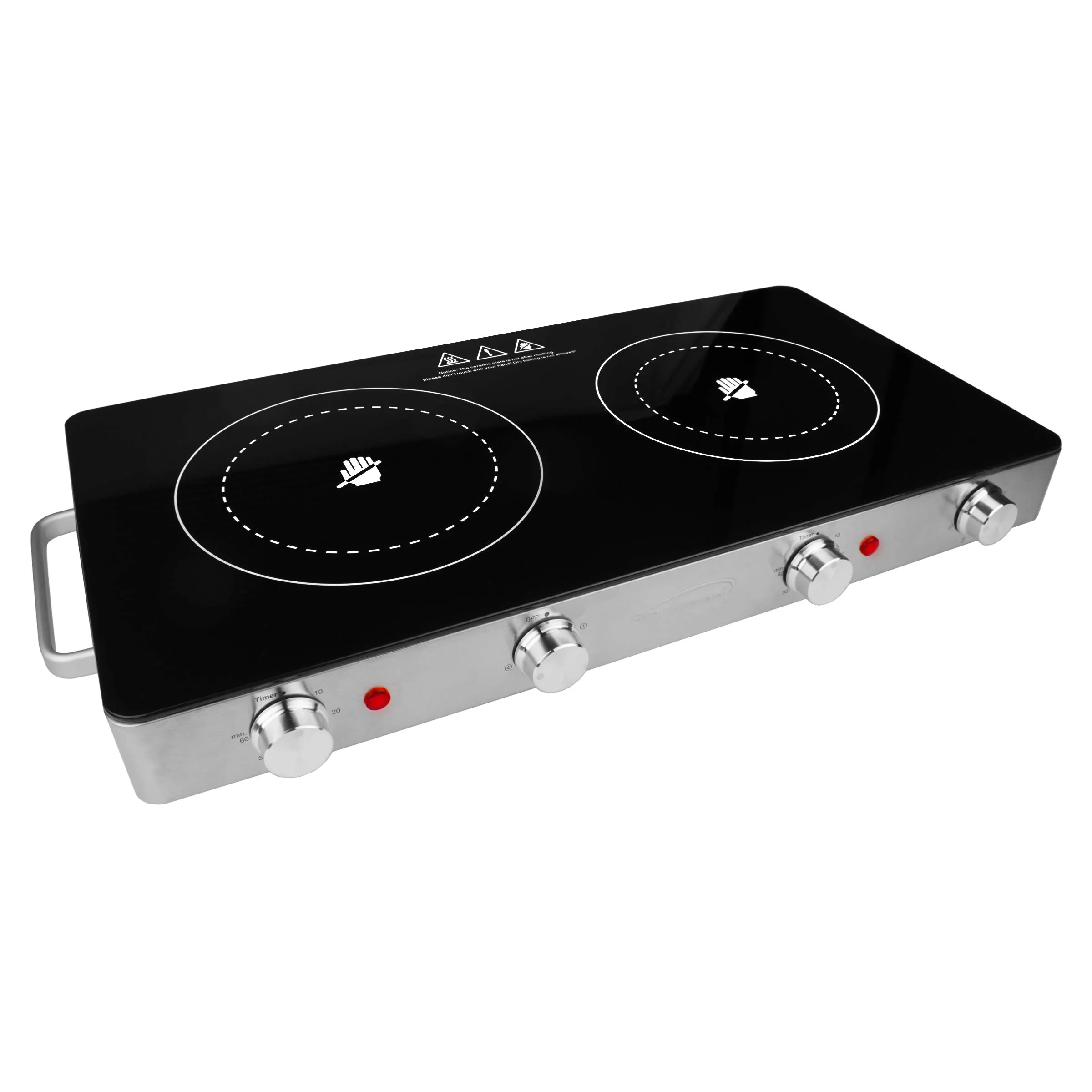 Brentwood Double Infrared Electric Countertop Burner, 1800W, Stainless Steel, Timer, Easy to Clean