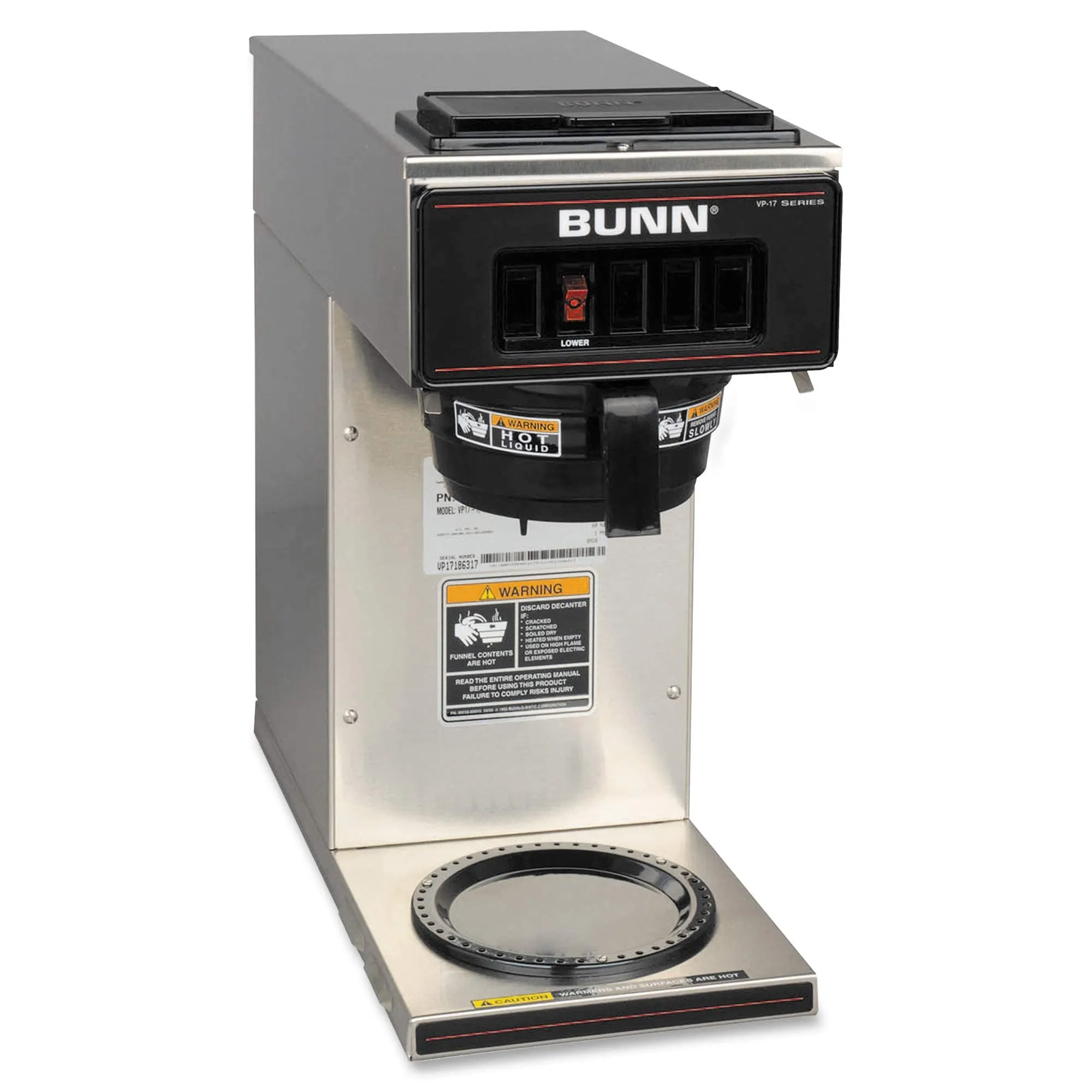 BUNN 13300.0001 VP17-1SS Pourover Coffee Brewer, Stainless Steel, 1-Warmer, Brews 3.8 Gallons/Hour