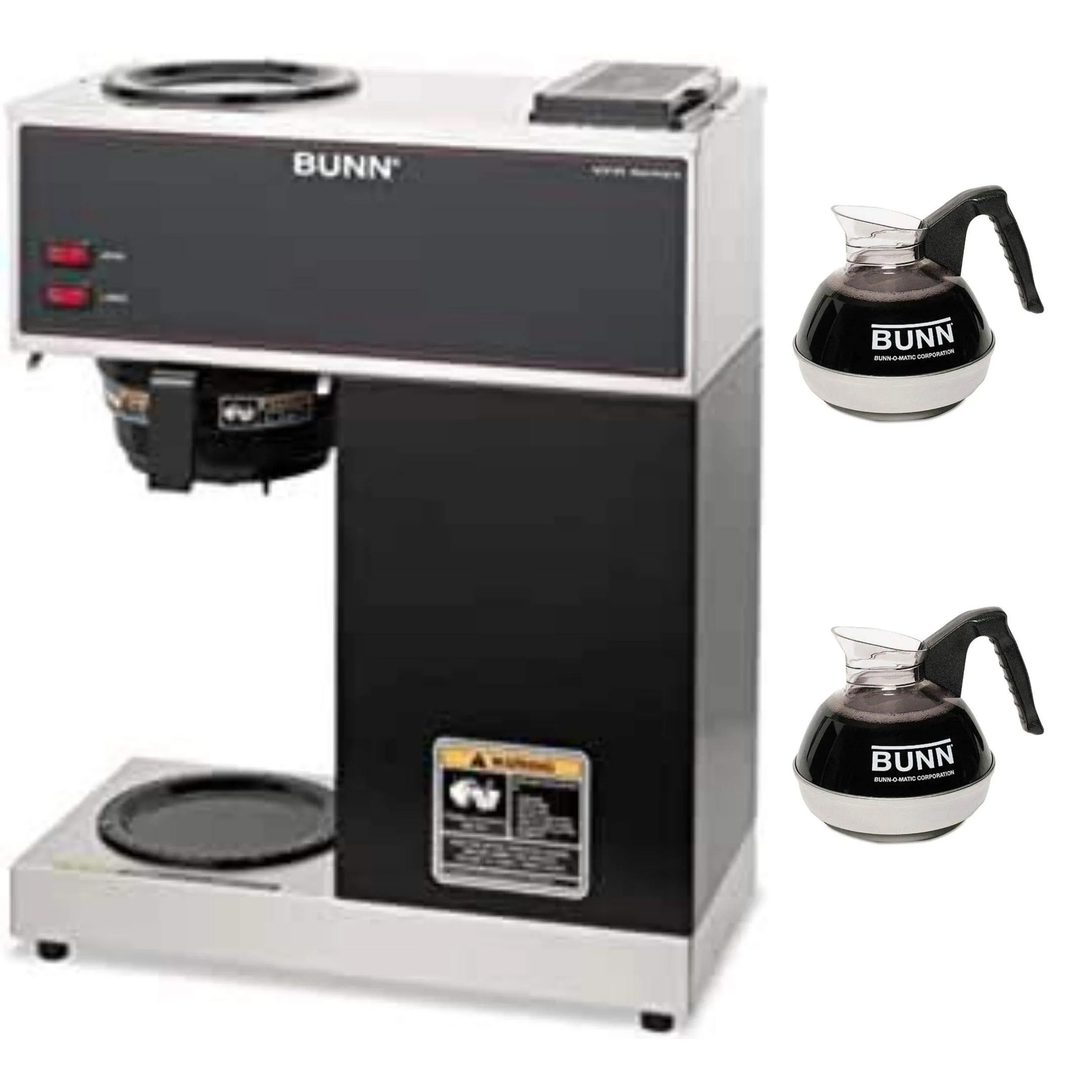 BUNN Pour-O-Matic VPR Coffee Brewer - 14.4L Stainless Steel & Black, Two Burner, 12-Cup