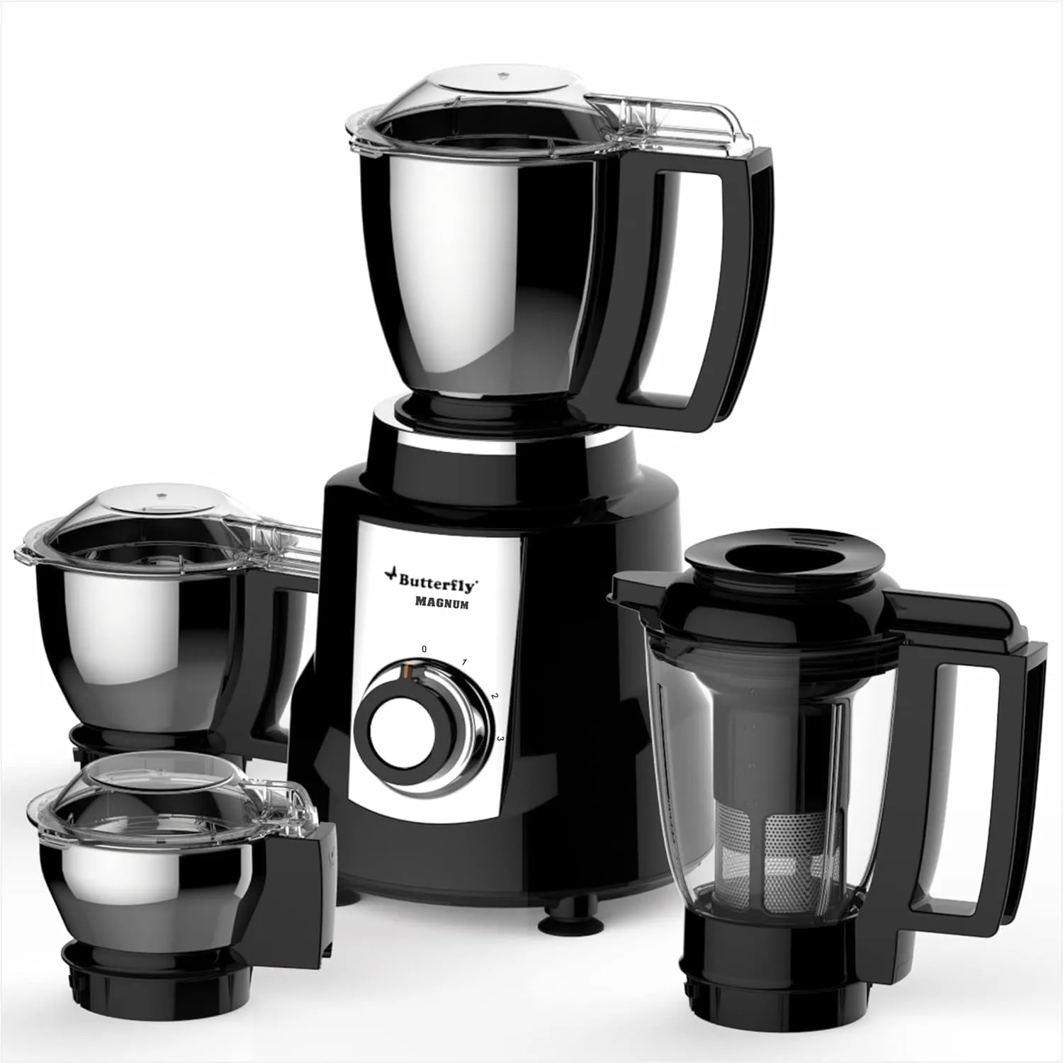 Butterfly Magnum Mixer Grinder 550W, 4 Jars, Gray-Black, Hands-Free Operation, USA 110V