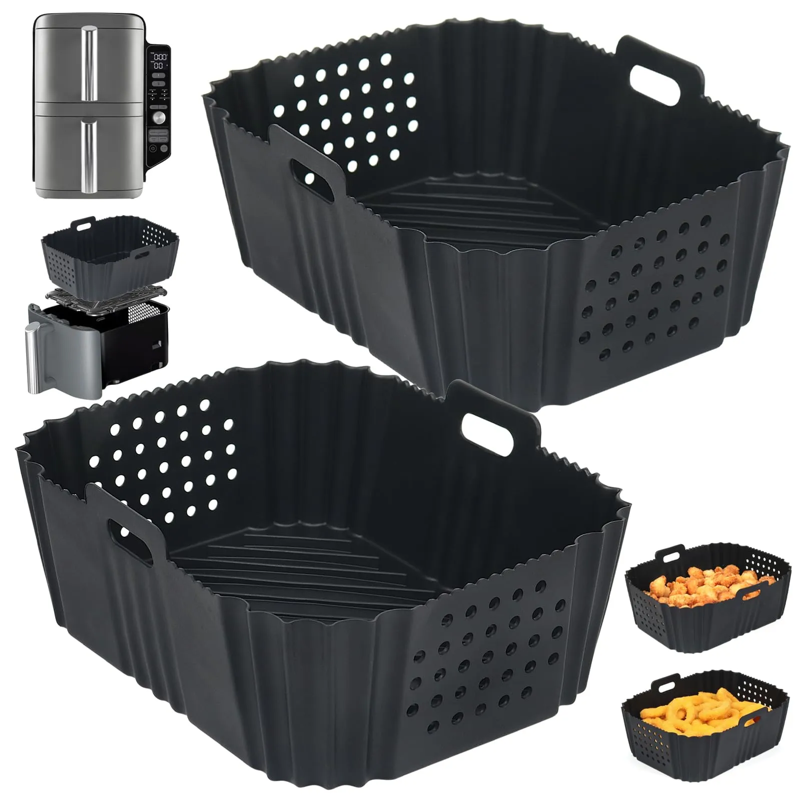 BYKITCHEN Silicone Liners for Ninja SL401/DZ201/DZ401/DZ550 Double Stack Air Fryer, Rectangle