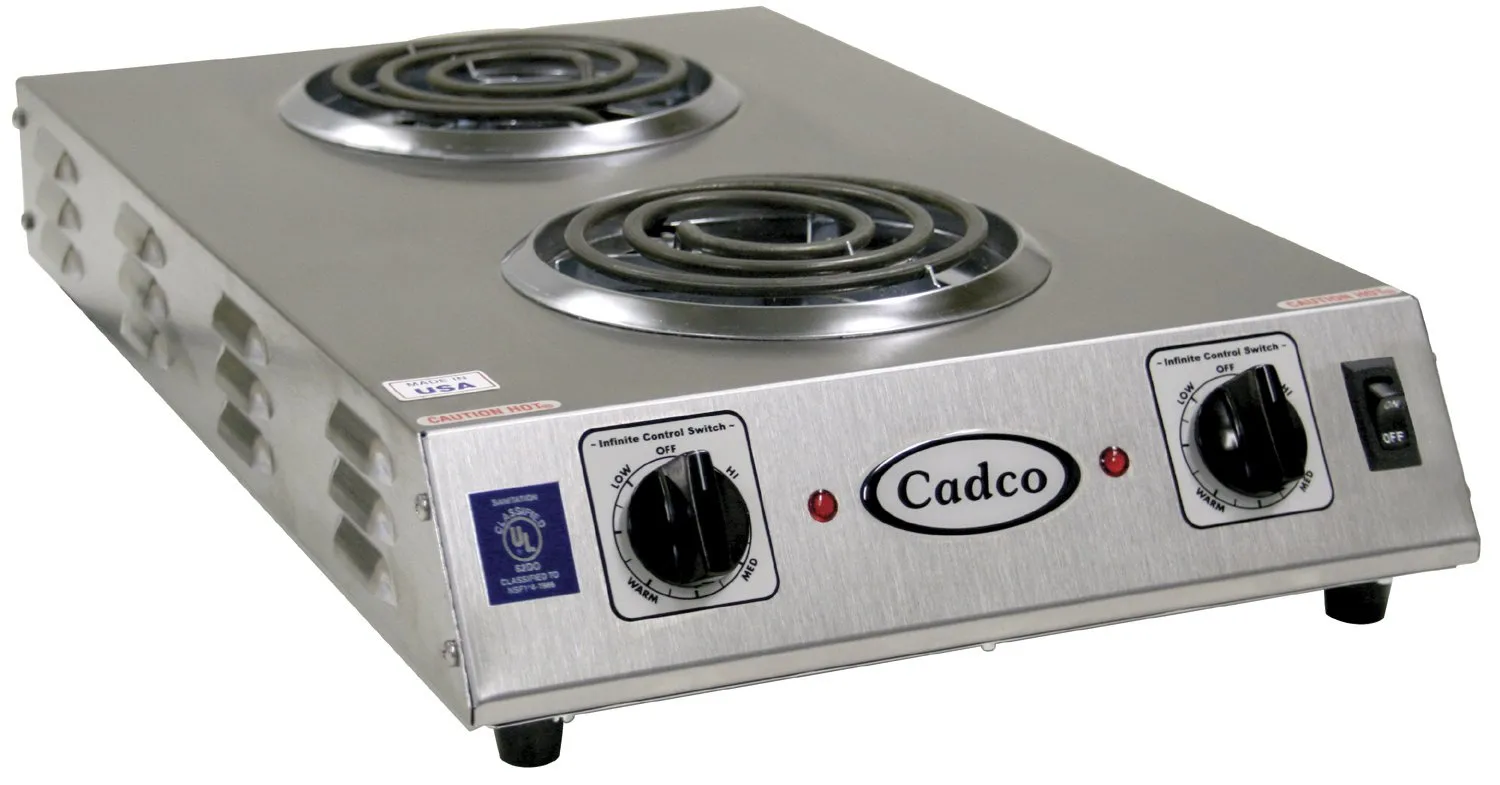 Cadco CDR-1TFB 13.5-Inch Electric Commercial Hot Plate, Double Burner, Stainless Steel, 120v