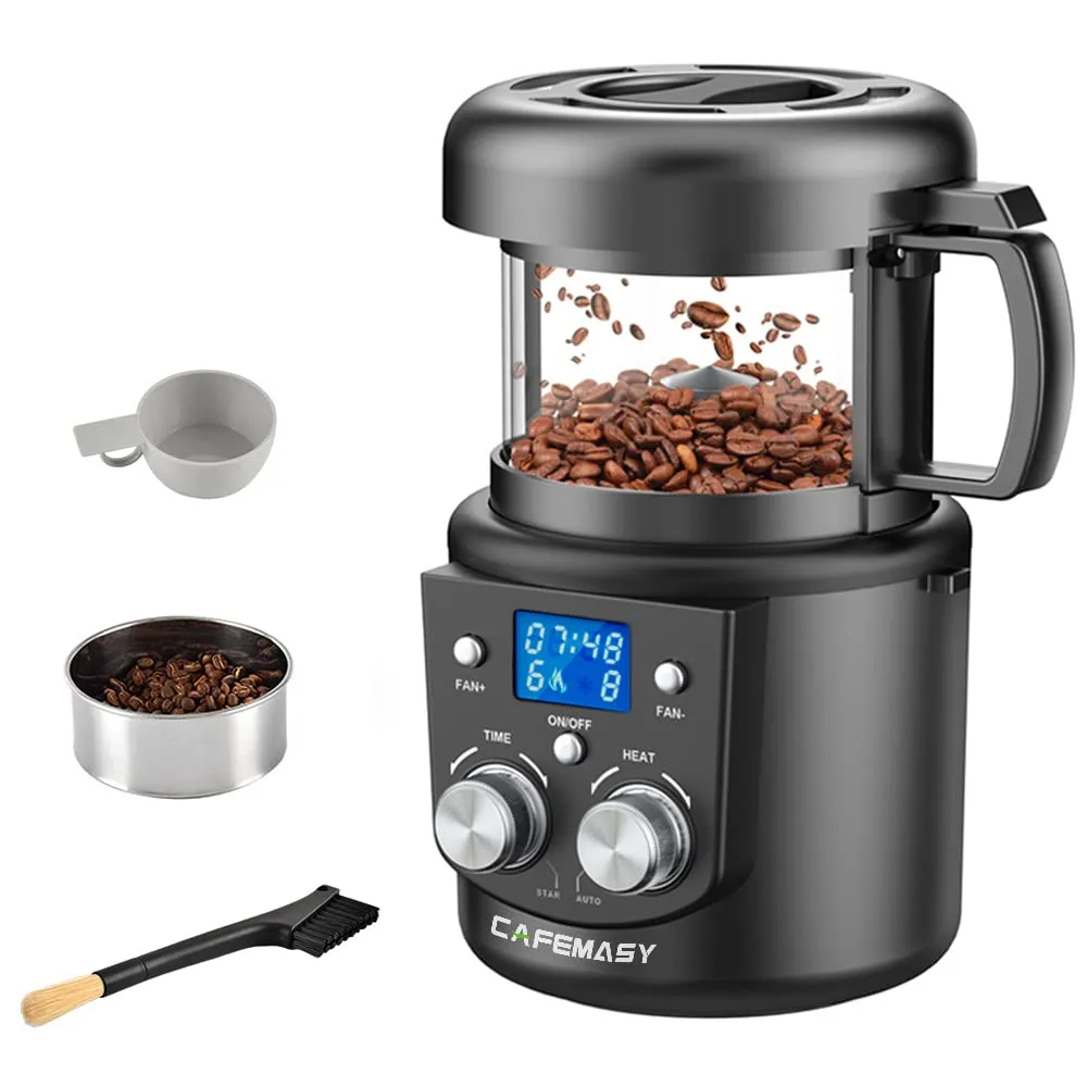 CAFEMASY Coffee Bean Roaster Machine - Adjustable Timer, 80g/3.5oz Capacity, Home Air Roaster