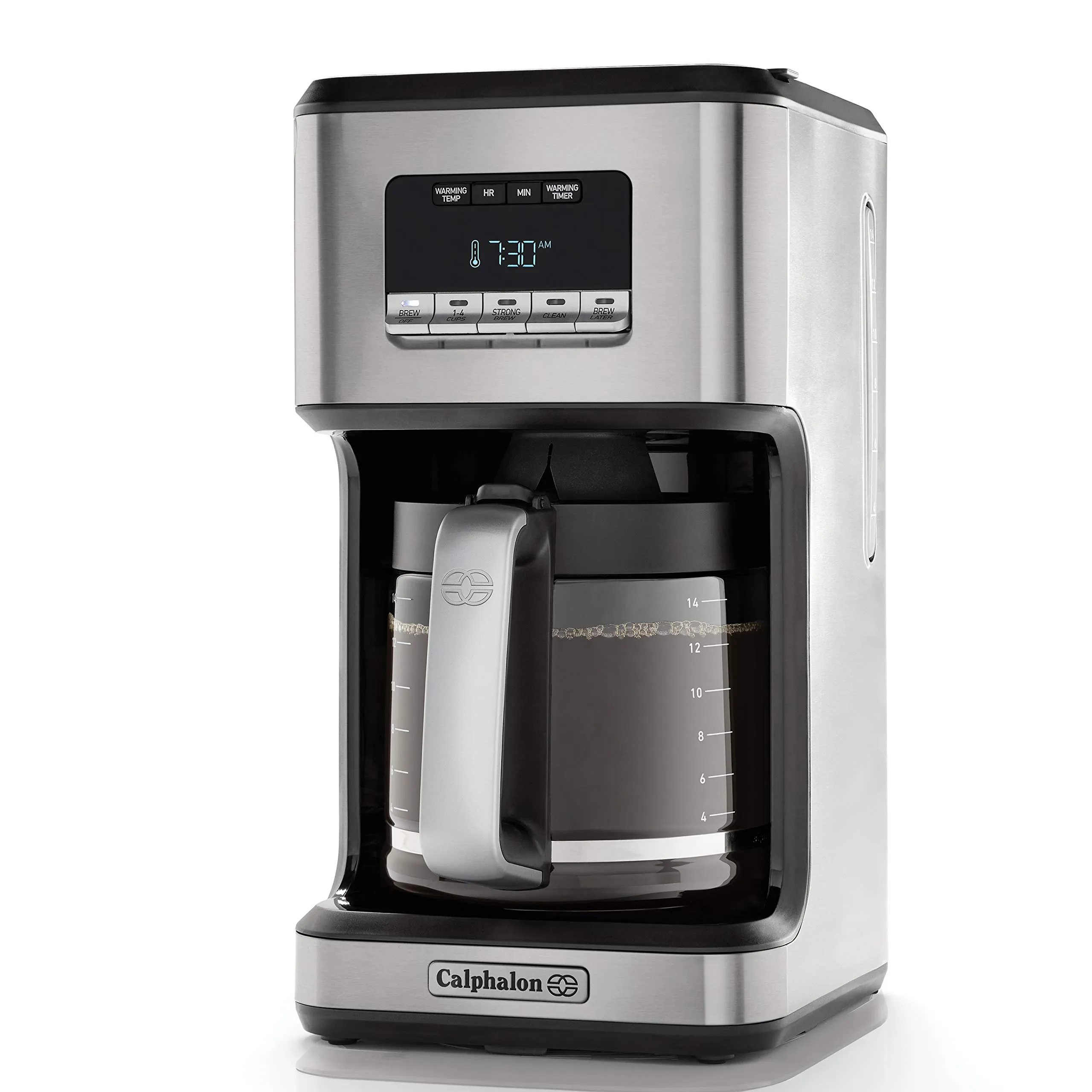 Calphalon 14-Cup Programmable Coffee Maker with Glass Carafe, Stainless Steel, Strong Brew Option