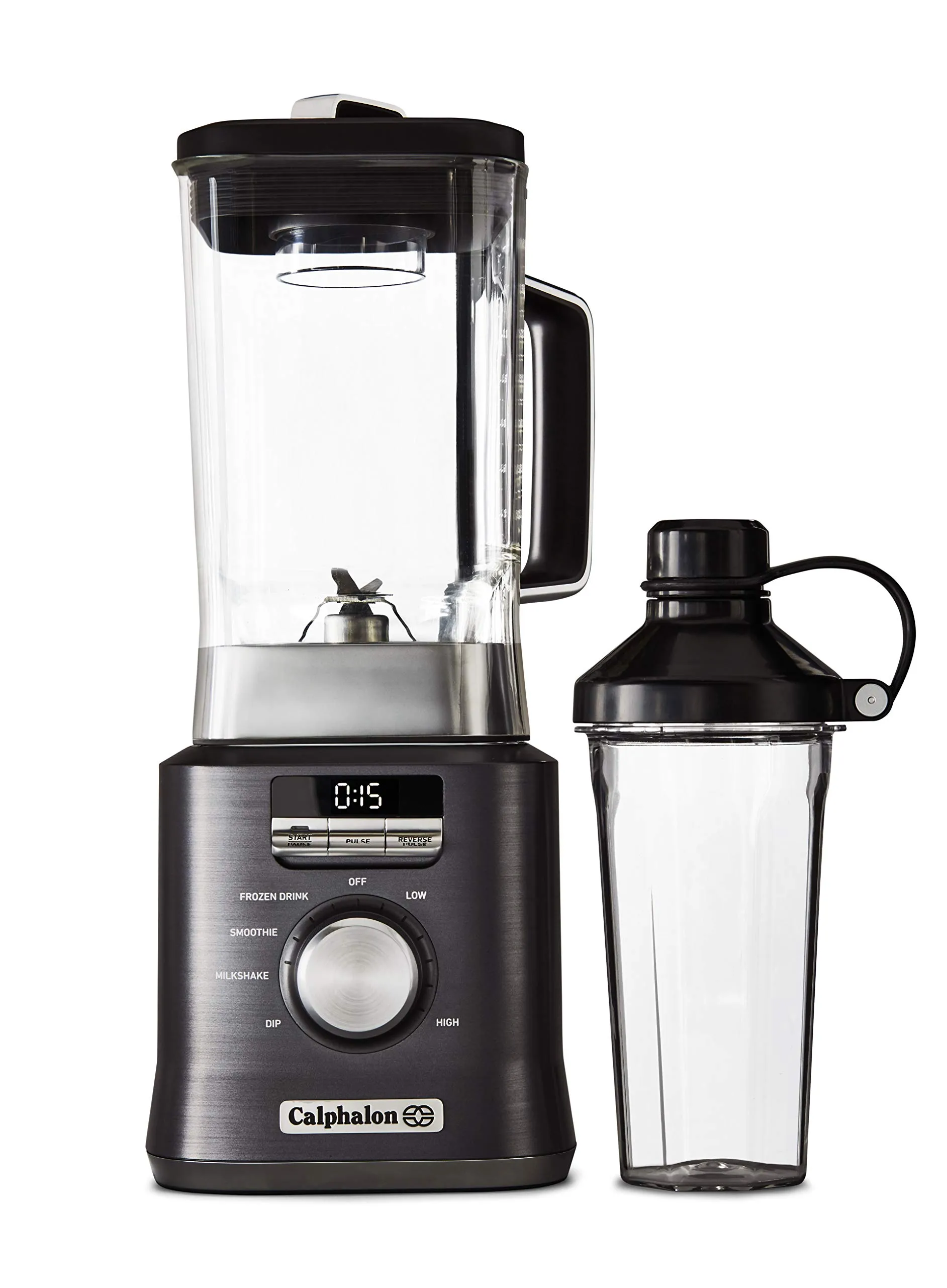 Calphalon Auto-Speed 68 Oz Blender with Blend-N-Go Cup, 1100-Watt Dark Stainless Steel